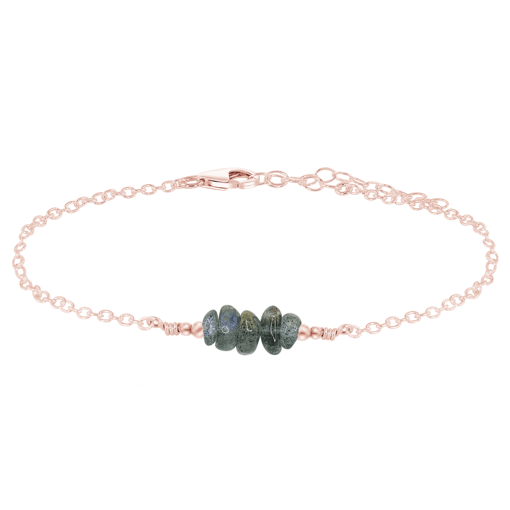Labradorite Chip Bead Bar Anklet - Labradorite Chip Bead Bar Anklet - 14k Rose Gold Fill - Luna Tide Handmade Crystal Jewellery