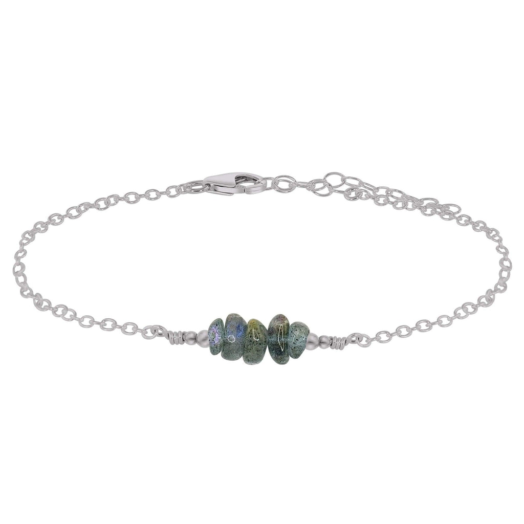 Labradorite Chip Bead Bar Anklet - Labradorite Chip Bead Bar Anklet - Stainless Steel - Luna Tide Handmade Crystal Jewellery