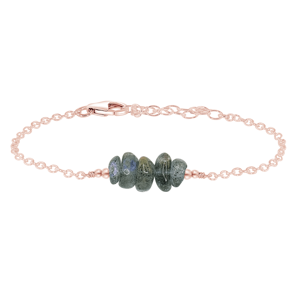Labradorite Chip Bead Bar Bracelet - Labradorite Chip Bead Bar Bracelet - 14k Rose Gold Fill - Luna Tide Handmade Crystal Jewellery