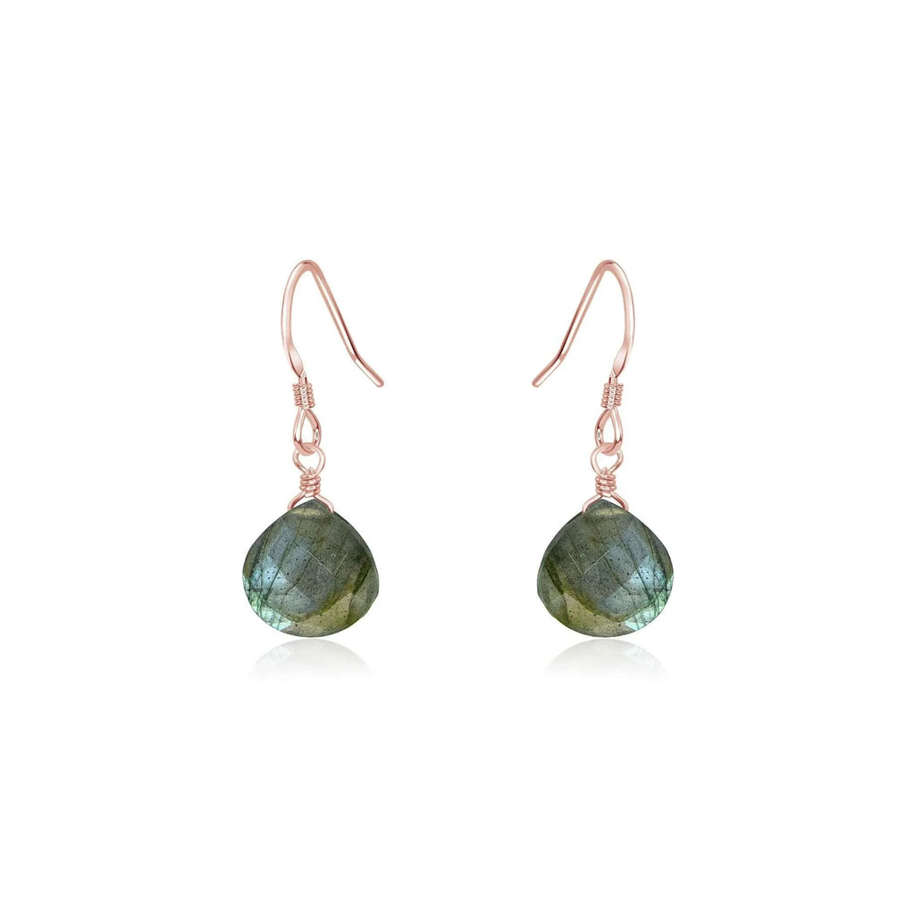 Labradorite Gemstone Teardrop Dangle Earrings - Labradorite Gemstone Teardrop Dangle Earrings - 14k Rose Gold Fill - Luna Tide Handmade Crystal Jewellery