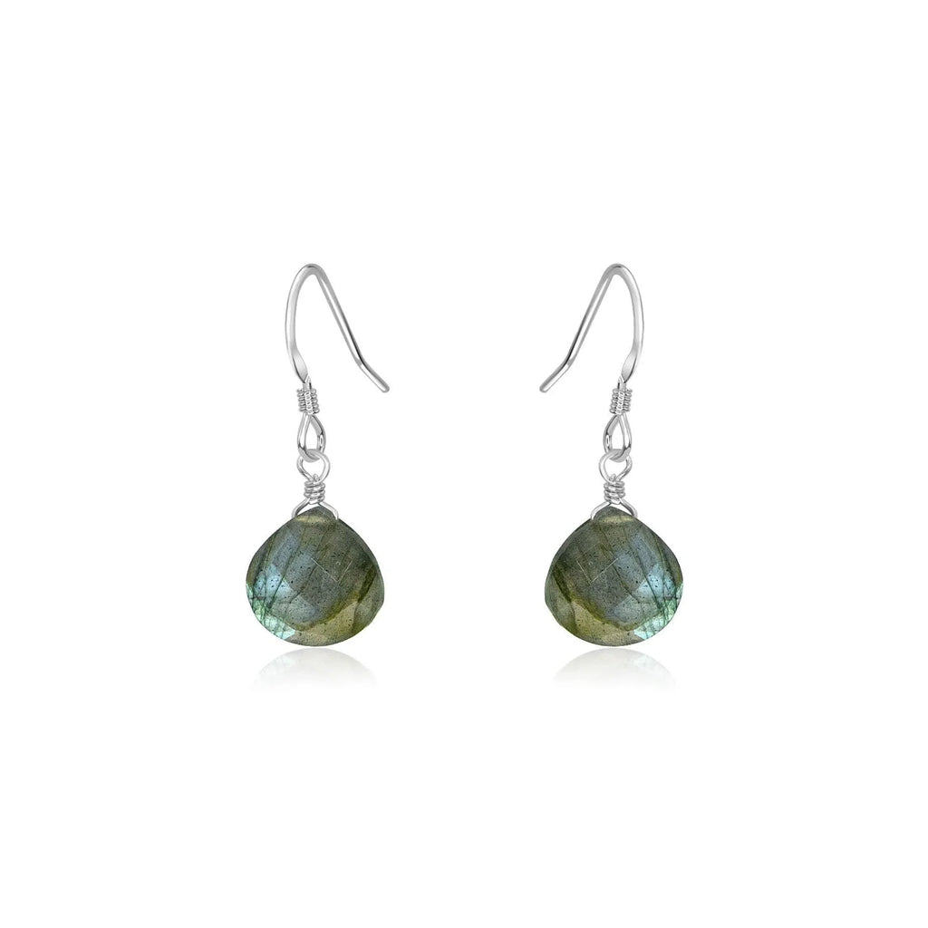 Labradorite Gemstone Teardrop Dangle Earrings - Labradorite Gemstone Teardrop Dangle Earrings - Sterling Silver - Luna Tide Handmade Crystal Jewellery