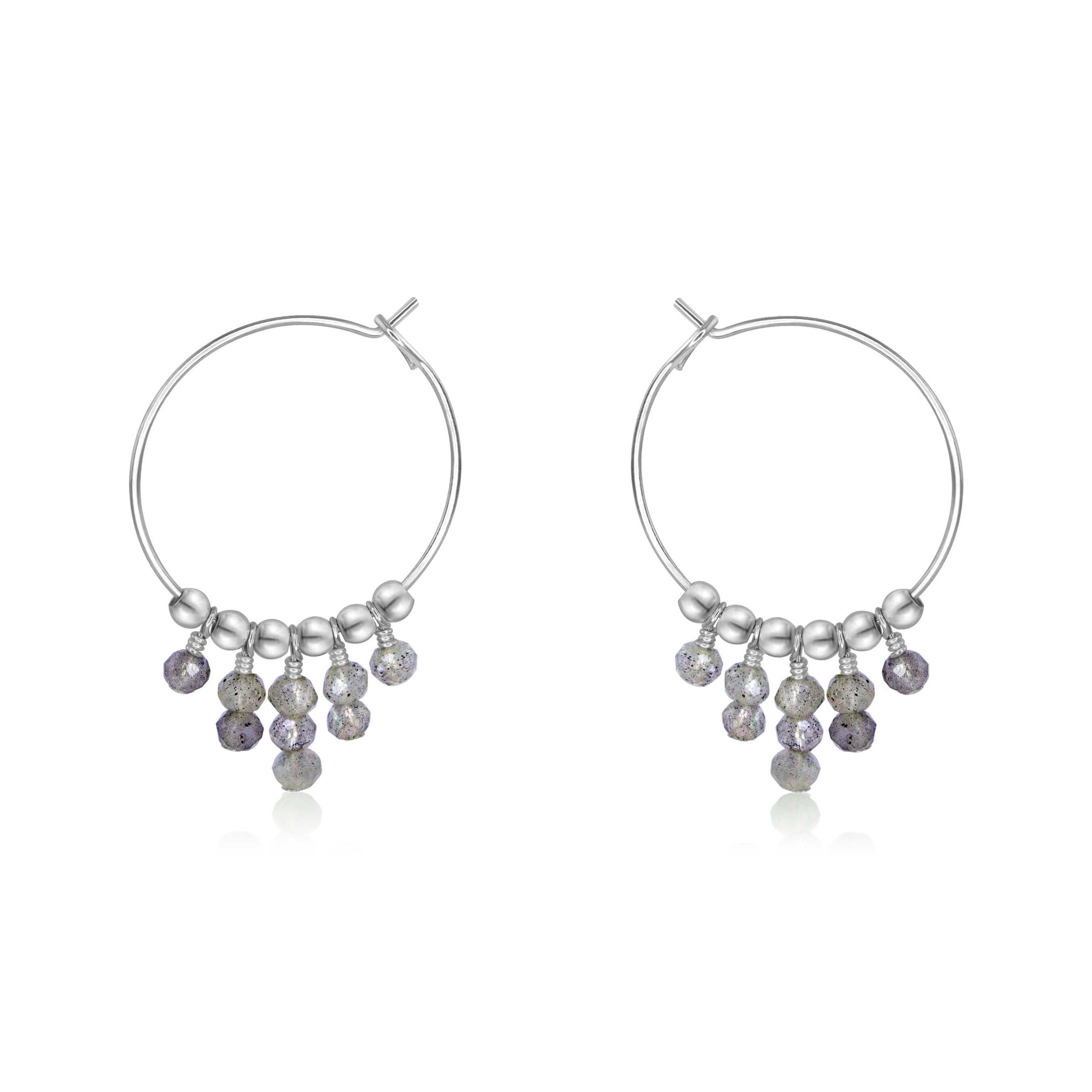 Labradorite Statement Hoop Earrings - Labradorite Statement Hoop Earrings - Sterling Silver - Luna Tide Handmade Crystal Jewellery