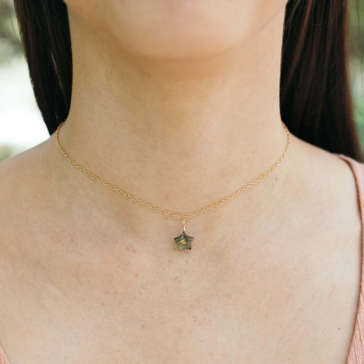 Labradorite Tiny Star Pendant Choker Necklace - Labradorite Tiny Star Pendant Choker Necklace - Sterling Silver - Luna Tide Handmade Crystal Jewellery