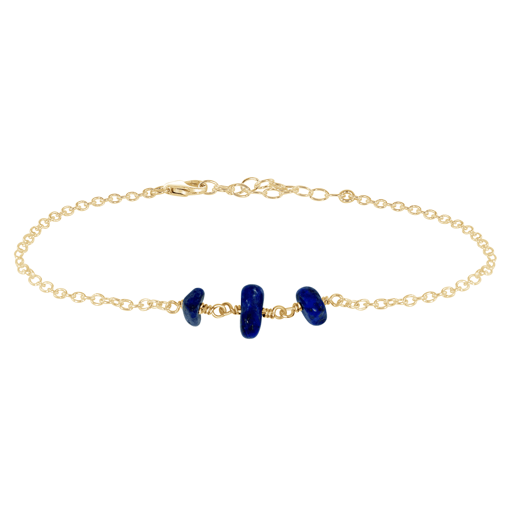 Lapis Lazuli Beaded Chain Anklet - Lapis Lazuli Beaded Chain Anklet - 14k Gold Fill - Luna Tide Handmade Crystal Jewellery