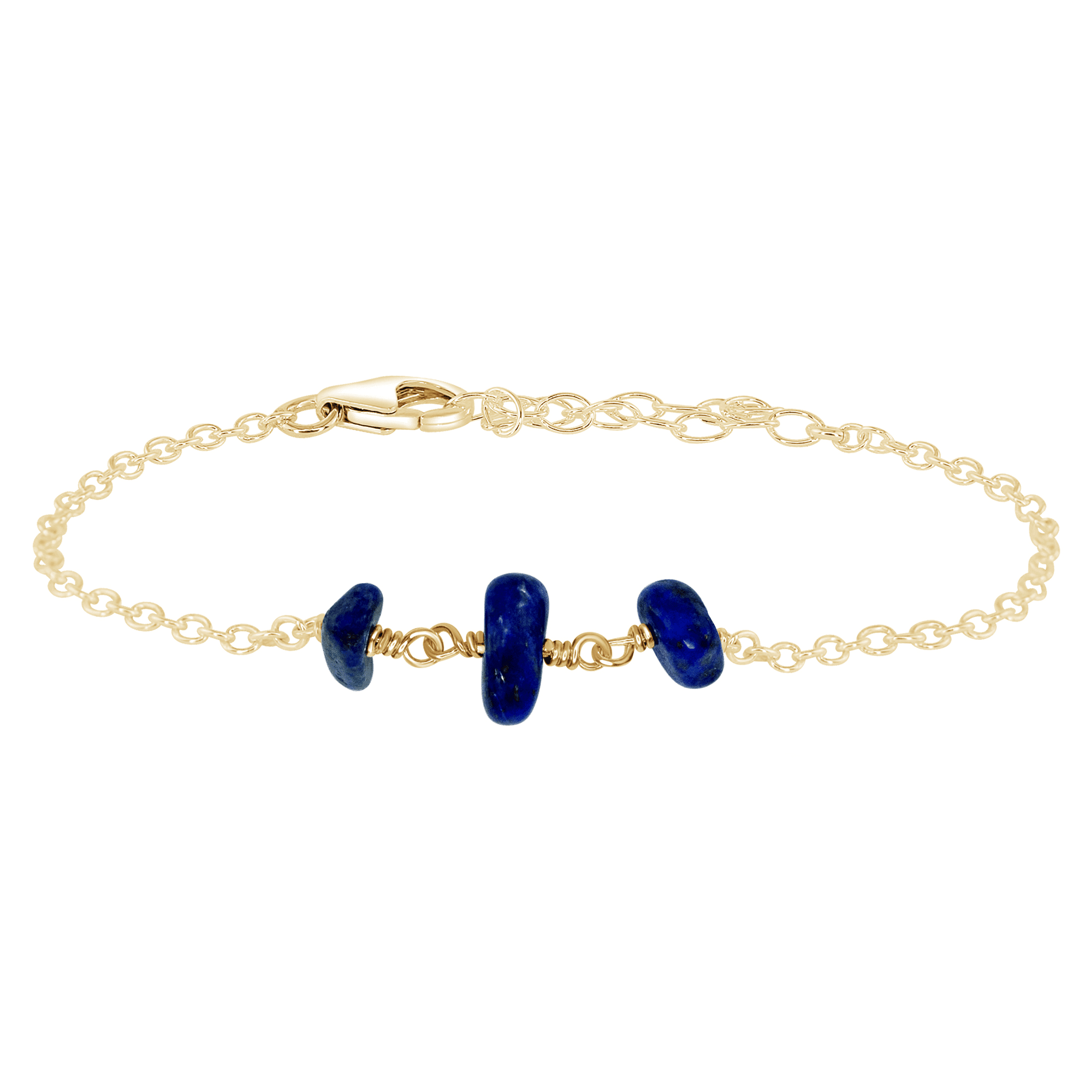 Lapis Lazuli Beaded Chain Bracelet - Lapis Lazuli Beaded Chain Bracelet - 14k Gold Fill - Luna Tide Handmade Crystal Jewellery
