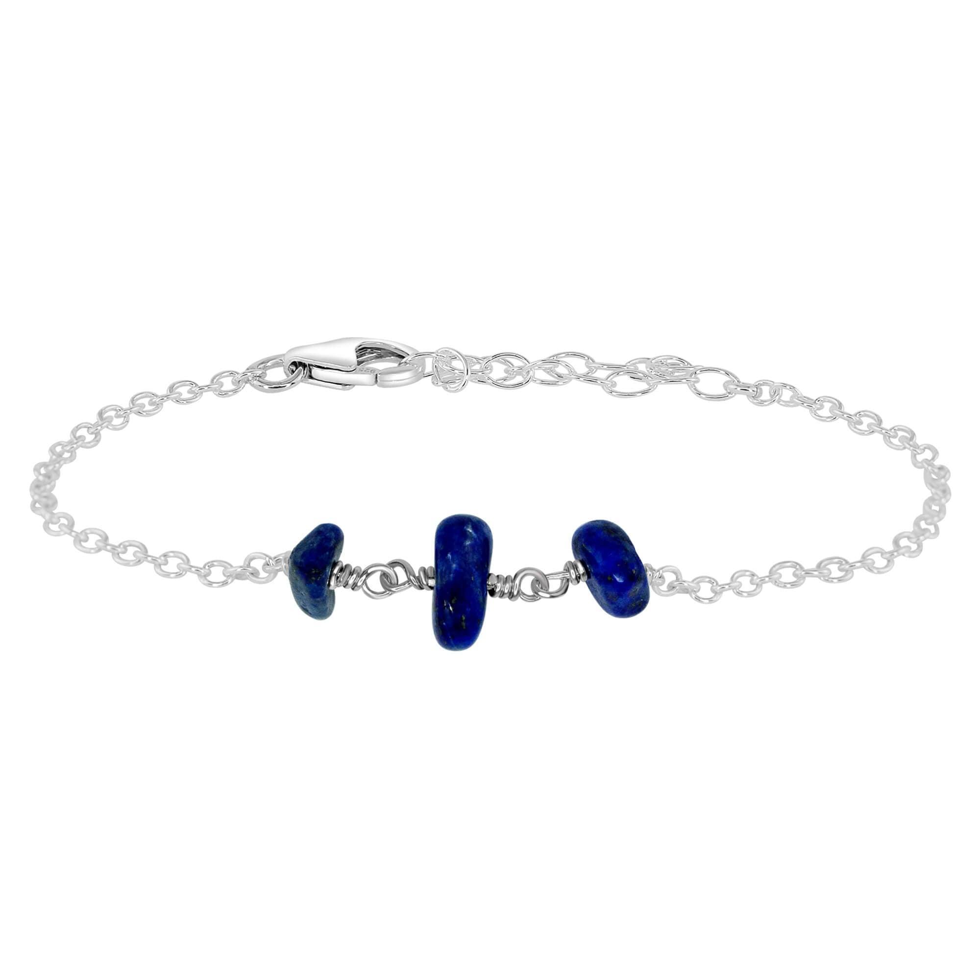 Lapis Lazuli Beaded Chain Bracelet - Lapis Lazuli Beaded Chain Bracelet - Sterling Silver - Luna Tide Handmade Crystal Jewellery