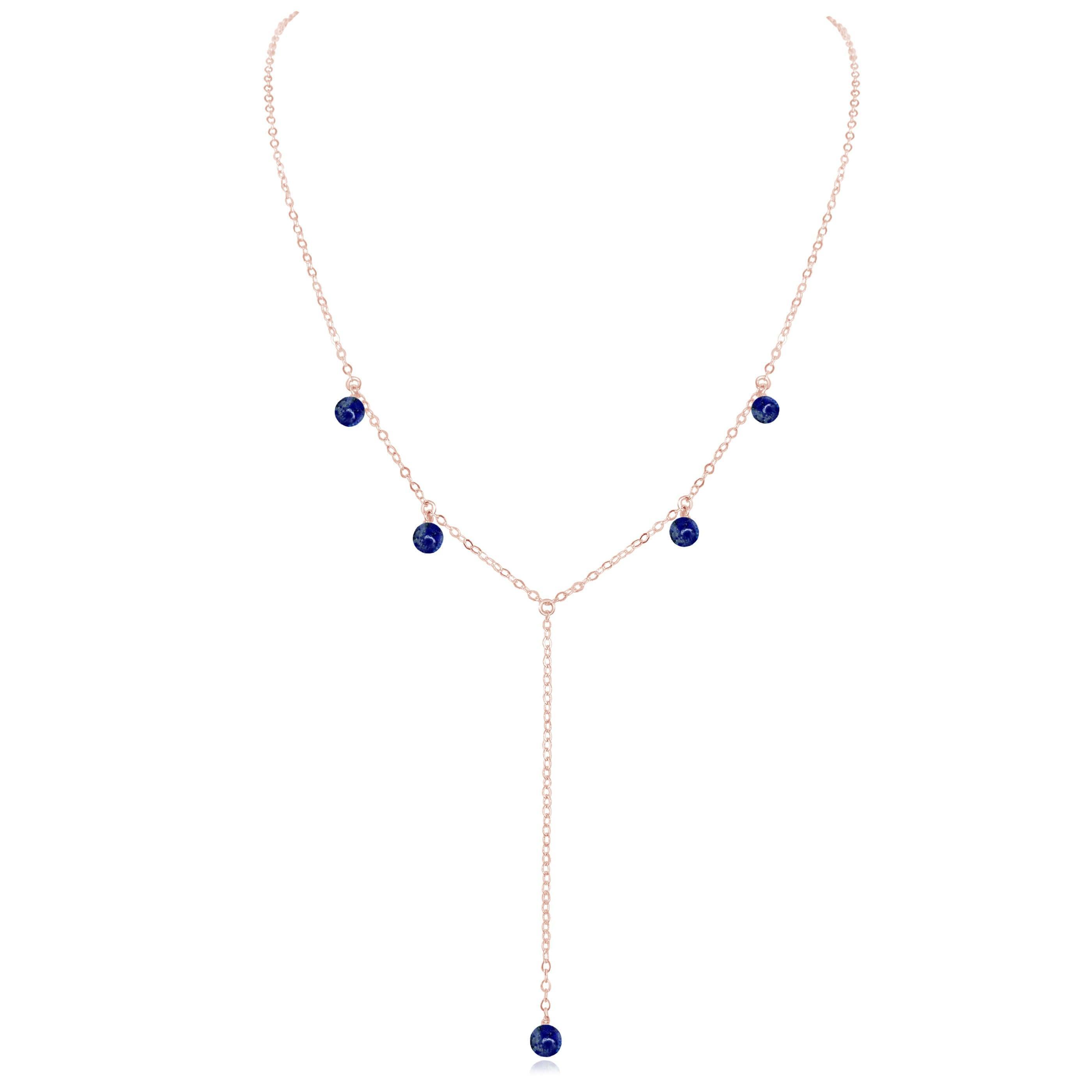 Lapis Lazuli Boho Lariat Necklace - Lapis Lazuli Boho Lariat Necklace - 14k Rose Gold Fill - Luna Tide Handmade Crystal Jewellery