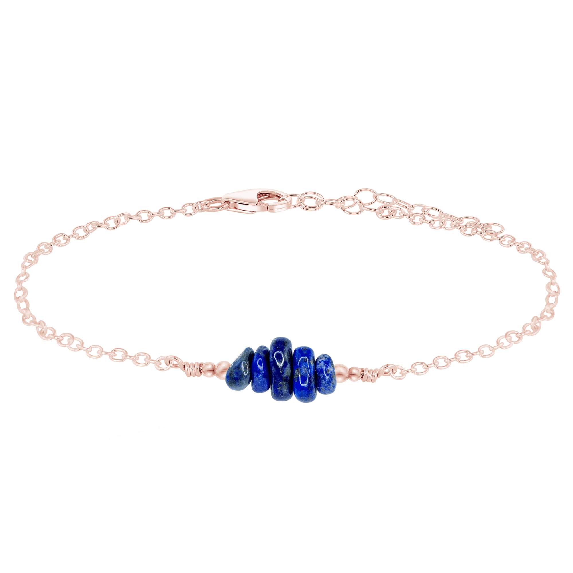 Lapis Lazuli Chip Bead Bar Anklet - Lapis Lazuli Chip Bead Bar Anklet - 14k Rose Gold Fill - Luna Tide Handmade Crystal Jewellery