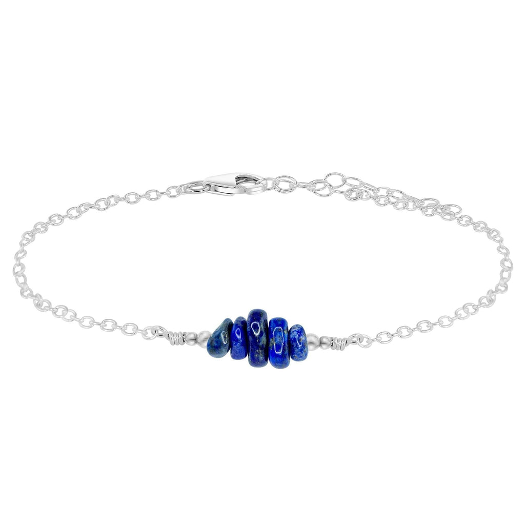 Lapis Lazuli Chip Bead Bar Anklet - Lapis Lazuli Chip Bead Bar Anklet - Sterling Silver - Luna Tide Handmade Crystal Jewellery