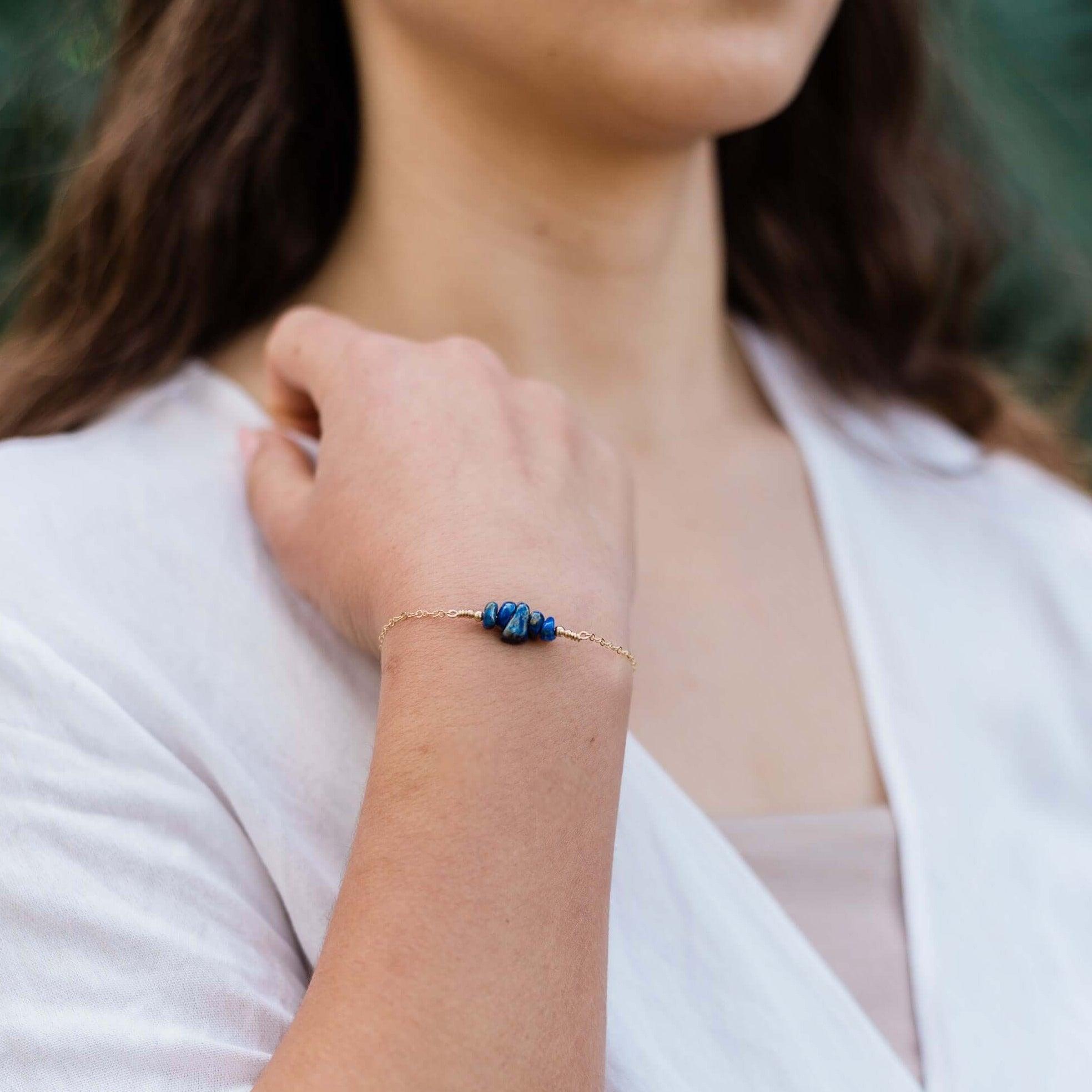 Lapis Lazuli Chip Bead Bar Bracelet - Lapis Lazuli Chip Bead Bar Bracelet - Sterling Silver - Luna Tide Handmade Crystal Jewellery