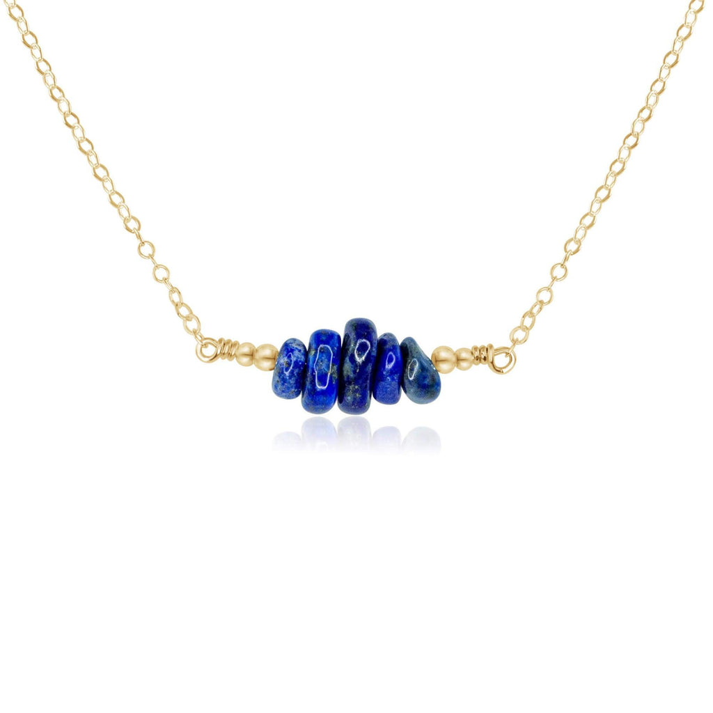 Lapis Lazuli Chip Bead Bar Necklace - Lapis Lazuli Chip Bead Bar Necklace - 14k Gold Fill - Luna Tide Handmade Crystal Jewellery