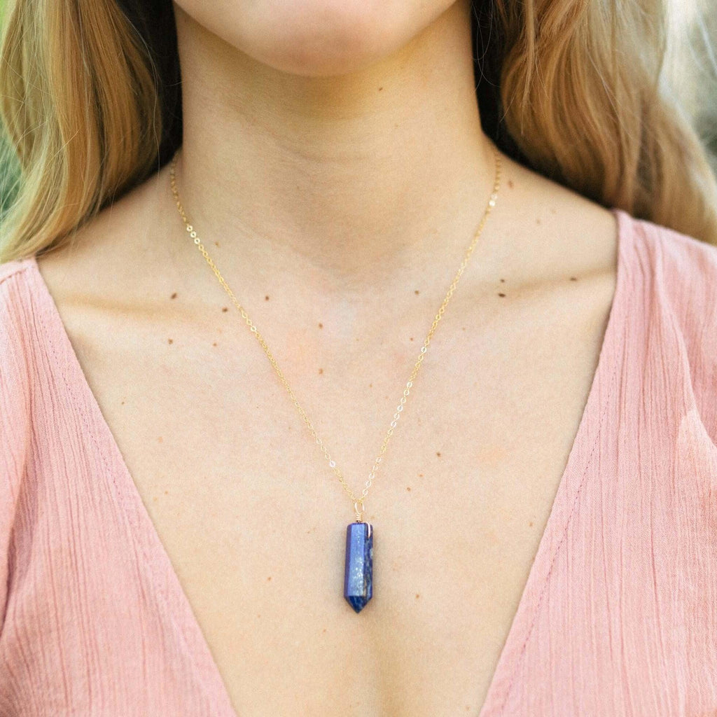 Lapis Lazuli Crystal Generator Point Pendant Necklace - Lapis Lazuli Crystal Generator Point Pendant Necklace - Sterling Silver / Cable - Luna Tide Handmade Crystal Jewellery