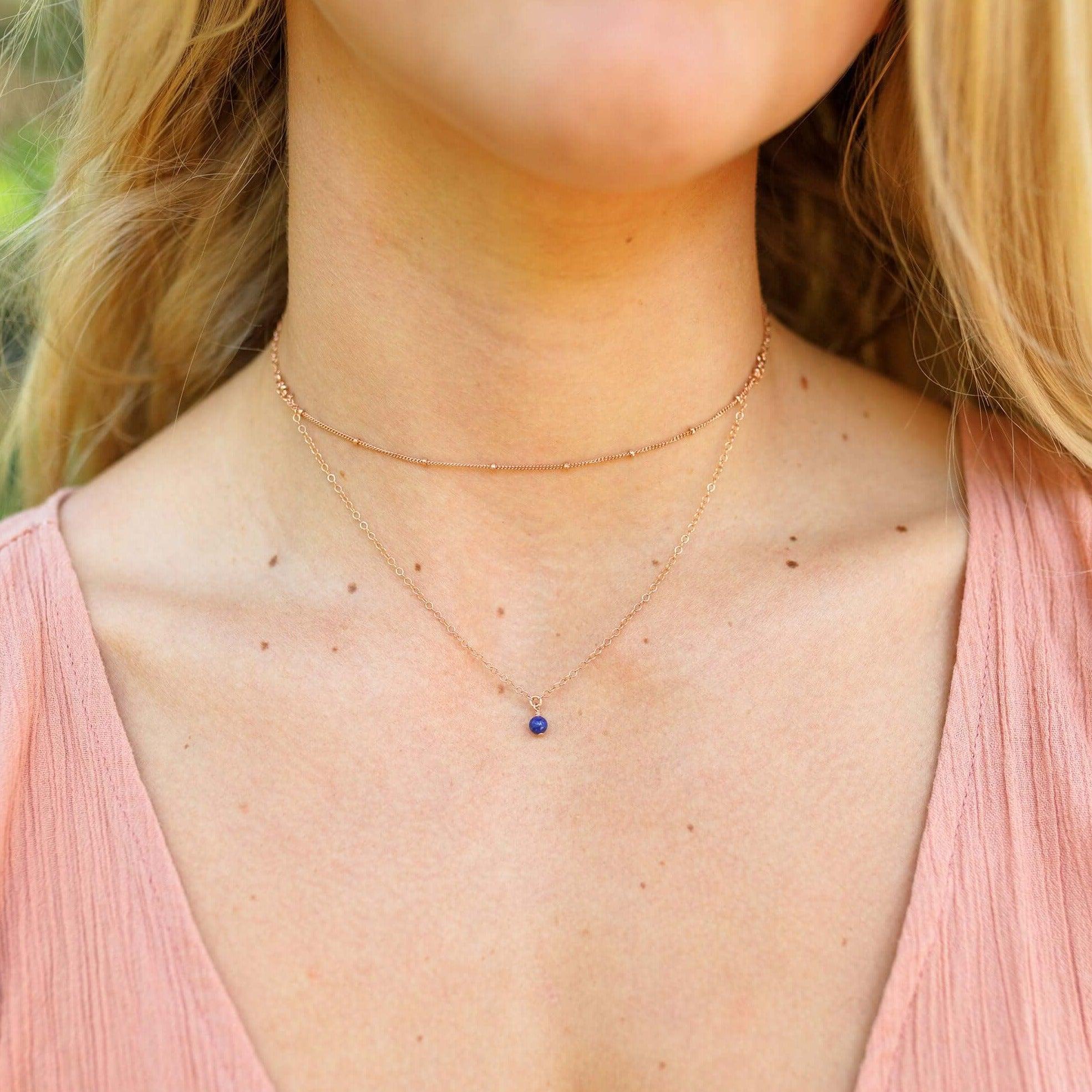 Lapis Lazuli Gemstone Chain Layered Choker Necklace - Lapis Lazuli Gemstone Chain Layered Choker Necklace - Sterling Silver - Luna Tide Handmade Crystal Jewellery