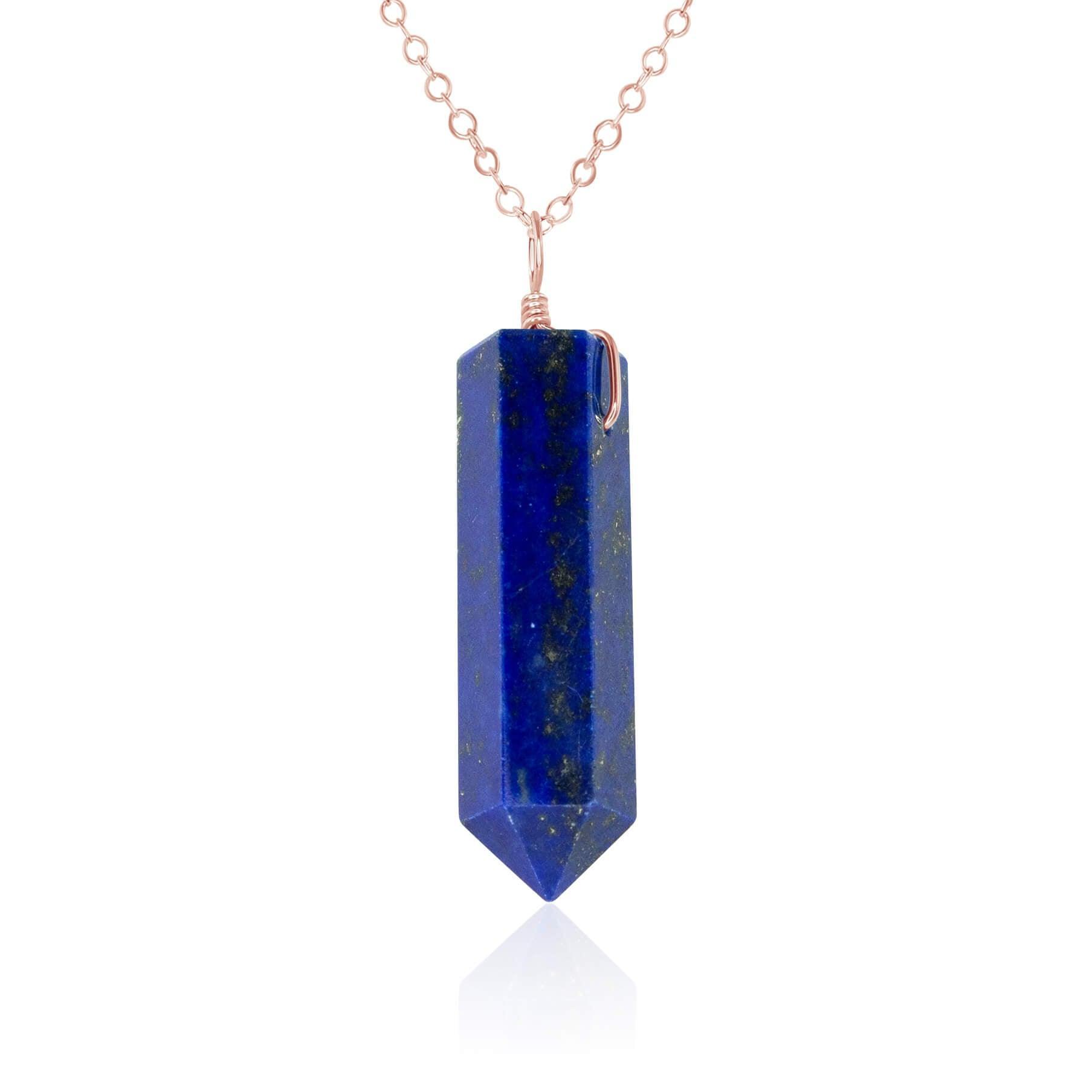 Lapis Lazuli Gemstone Generator Tower Point Pendant Necklace - Lapis Lazuli Gemstone Generator Tower Point Pendant Necklace - 14k Rose Gold Fill / Cable - Luna Tide Handmade Crystal Jewellery