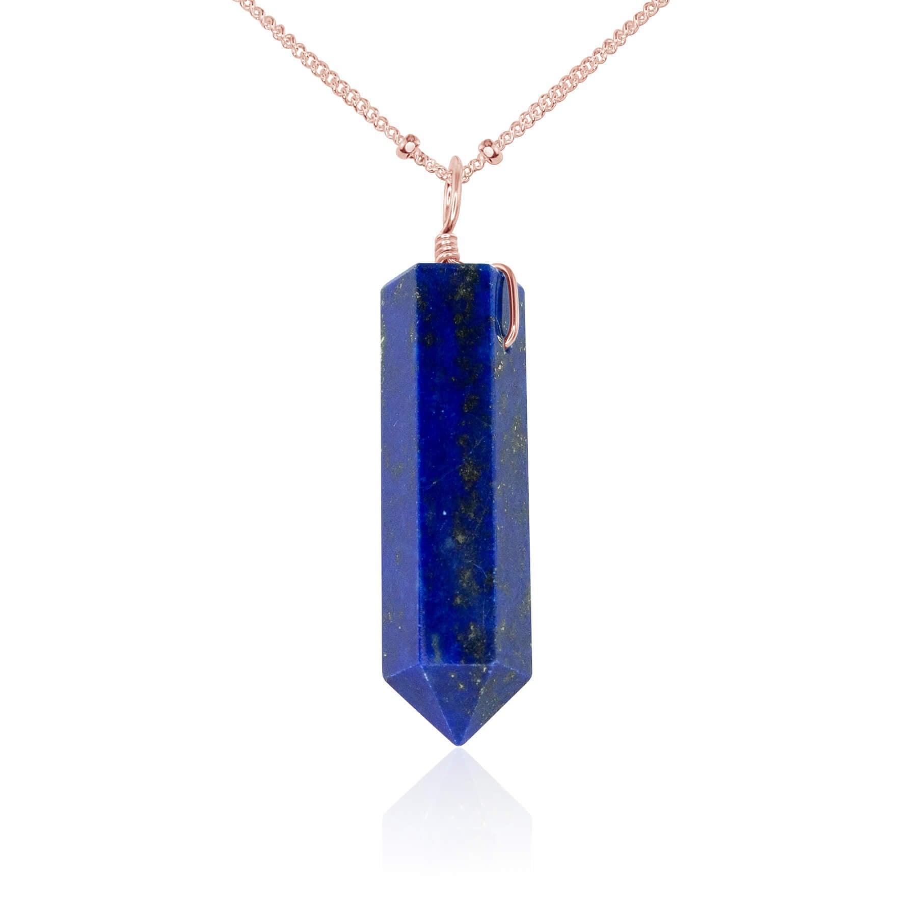 Lapis Lazuli Gemstone Generator Tower Point Pendant Necklace - Lapis Lazuli Gemstone Generator Tower Point Pendant Necklace - 14k Rose Gold Fill / Satellite - Luna Tide Handmade Crystal Jewellery