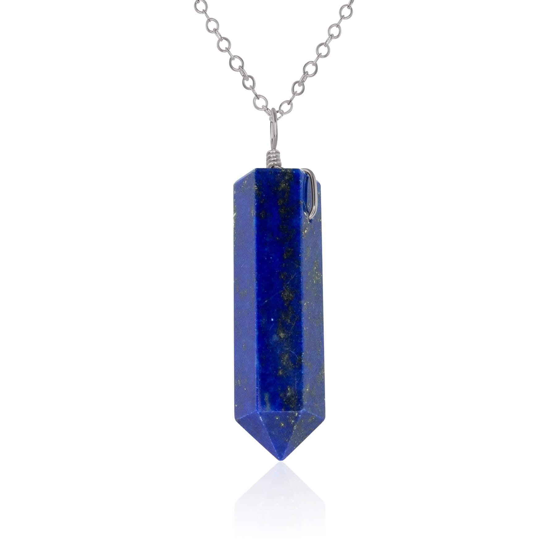 Lapis Lazuli Gemstone Generator Tower Point Pendant Necklace - Lapis Lazuli Gemstone Generator Tower Point Pendant Necklace - Stainless Steel / Cable - Luna Tide Handmade Crystal Jewellery