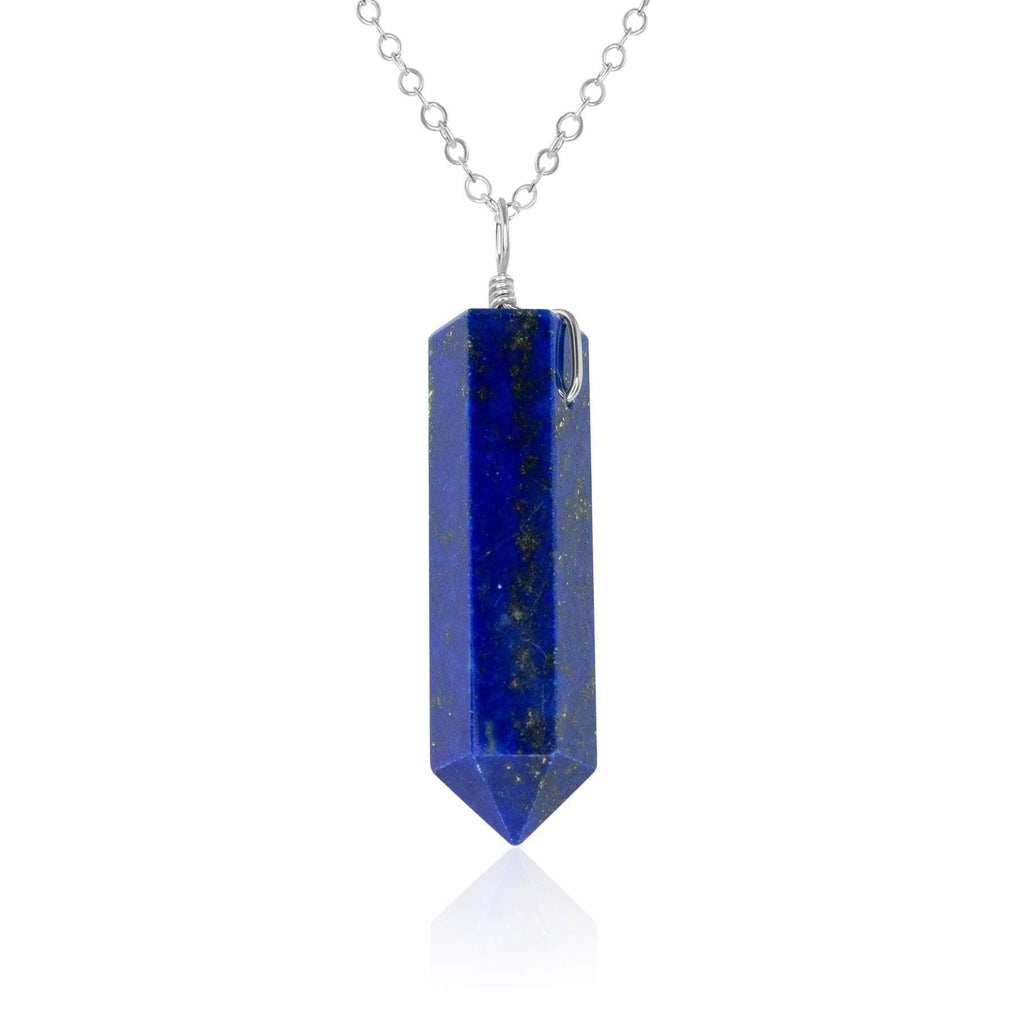 Lapis Lazuli Gemstone Generator Tower Point Pendant Necklace - Lapis Lazuli Gemstone Generator Tower Point Pendant Necklace - Sterling Silver / Cable - Luna Tide Handmade Crystal Jewellery
