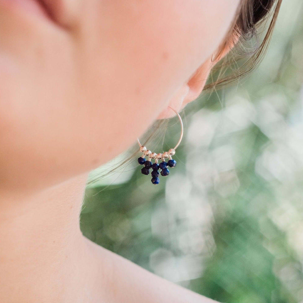 Lapis Lazuli Statement Hoop Earrings - Lapis Lazuli Statement Hoop Earrings - Sterling Silver - Luna Tide Handmade Crystal Jewellery