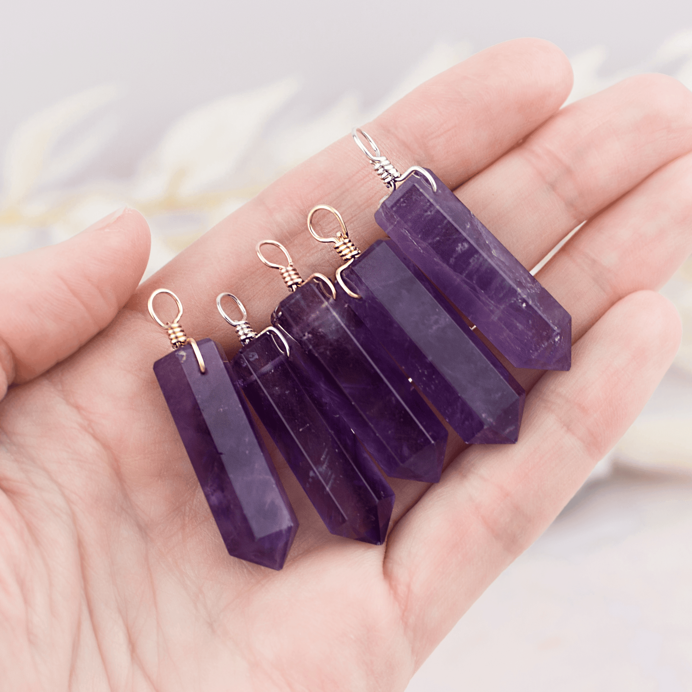 Large Amethyst Crystal Tower Point Generator Pendant - Large Amethyst Crystal Tower Point Generator Pendant - Sterling Silver - Luna Tide Handmade Crystal Jewellery
