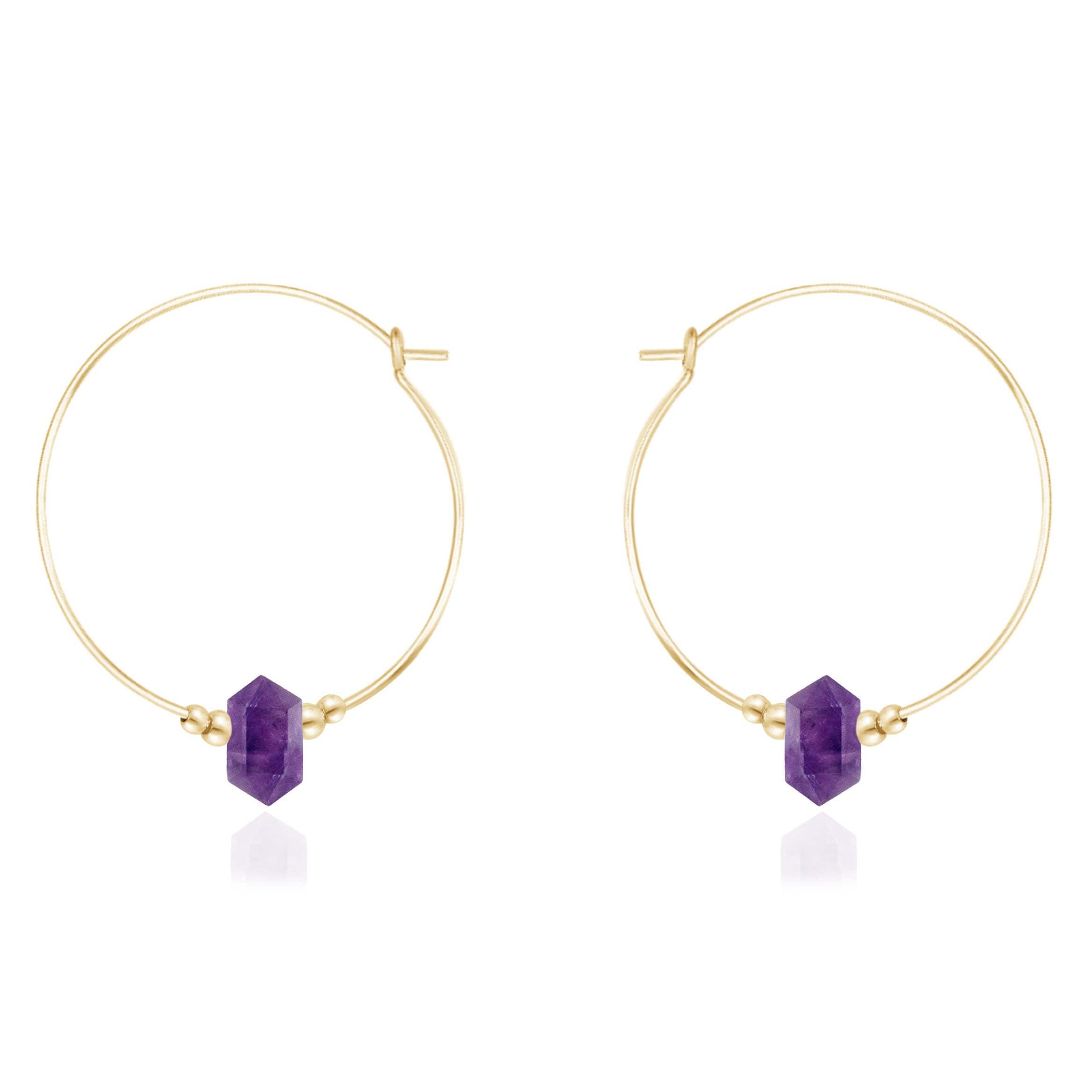 Large Hoop Amethyst Double Terminated Crystal Point Earrings - Large Hoop Amethyst Double Terminated Crystal Point Earrings - 14k Gold Fill - Luna Tide Handmade Crystal Jewellery