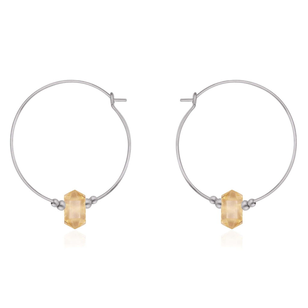 Large Hoop Citrine Double Terminated Crystal Point Earrings - Large Hoop Citrine Double Terminated Crystal Point Earrings - Stainless Steel - Luna Tide Handmade Crystal Jewellery