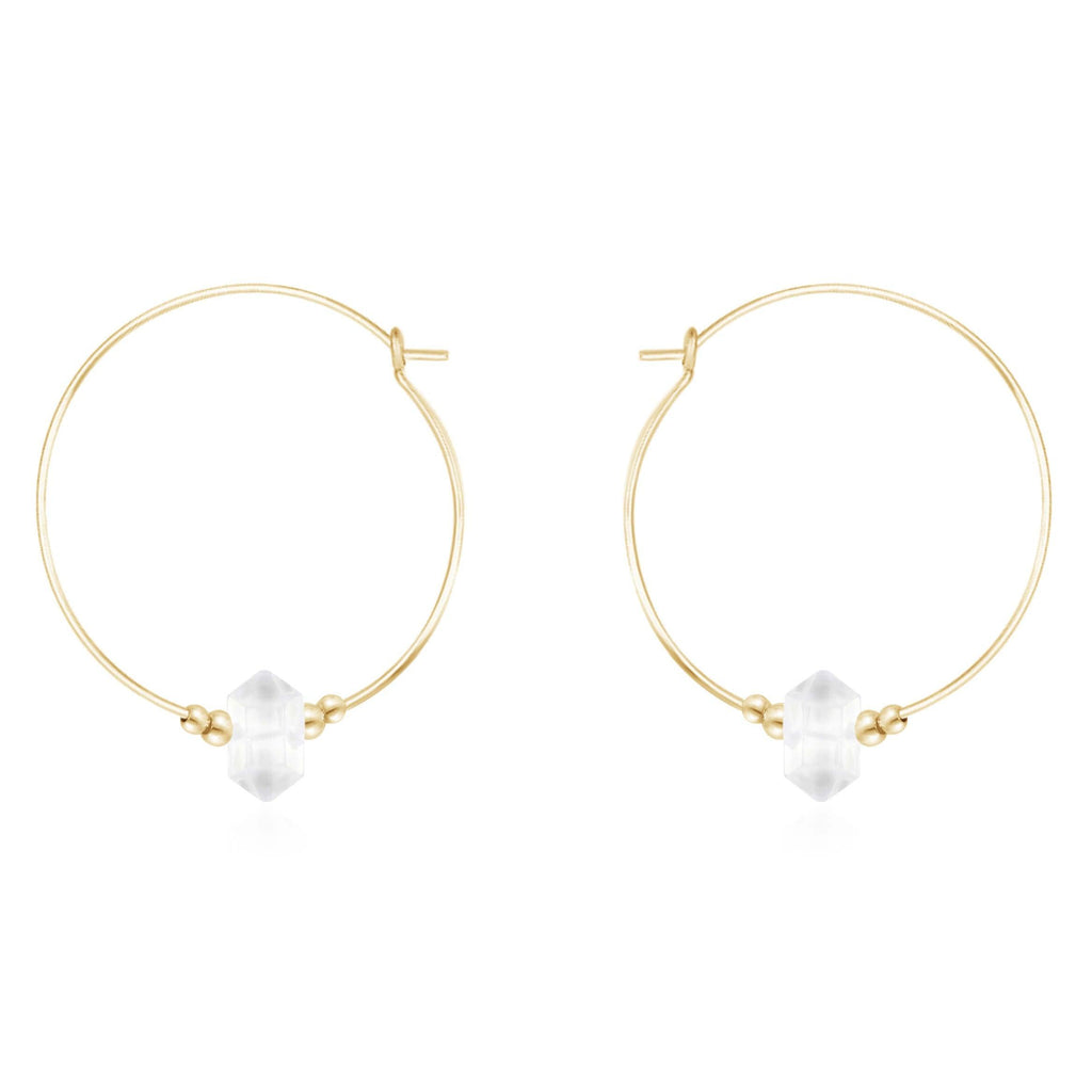 Large Hoop Crystal Quartz Double Terminated Crystal Point Earrings - Large Hoop Crystal Quartz Double Terminated Crystal Point Earrings - 14k Gold Fill - Luna Tide Handmade Crystal Jewellery