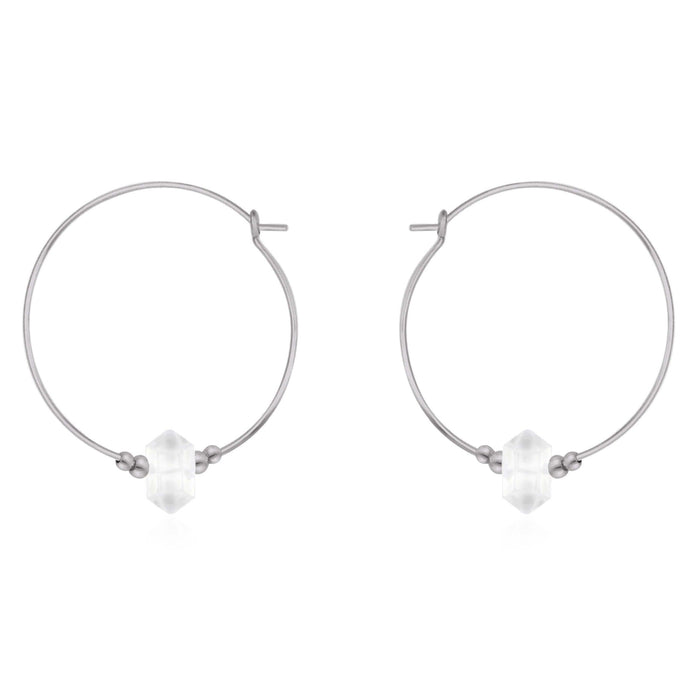 Large Hoop Crystal Quartz Double Terminated Crystal Point Earrings - Large Hoop Crystal Quartz Double Terminated Crystal Point Earrings - Stainless Steel - Luna Tide Handmade Crystal Jewellery