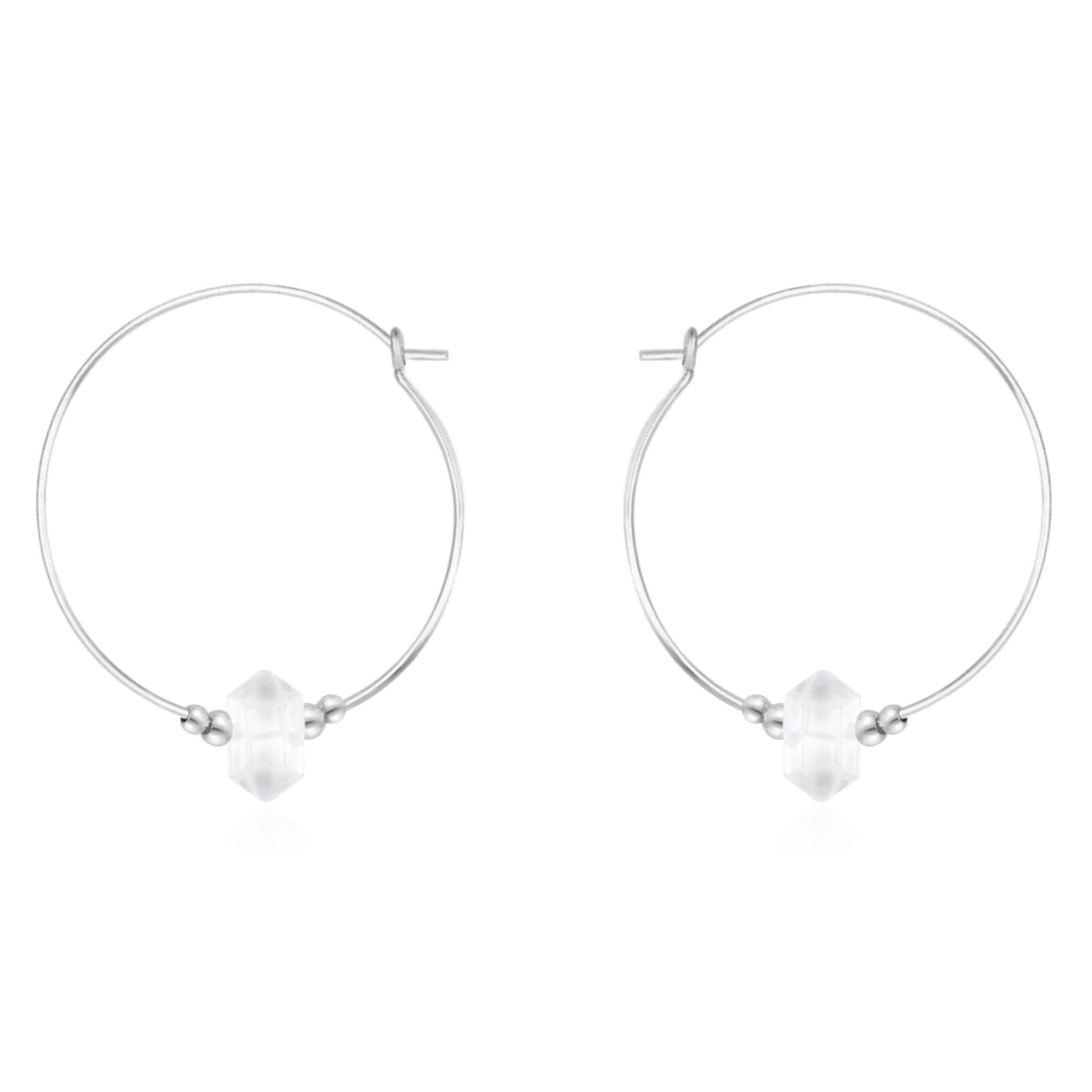 Large Hoop Crystal Quartz Double Terminated Crystal Point Earrings - Large Hoop Crystal Quartz Double Terminated Crystal Point Earrings - Sterling Silver - Luna Tide Handmade Crystal Jewellery