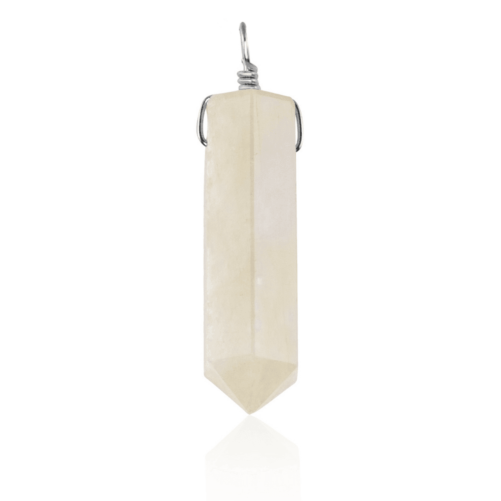 Large Rainbow Moonstone Crystal Tower Point Generator Pendant - Large Rainbow Moonstone Crystal Tower Point Generator Pendant - Sterling Silver - Luna Tide Handmade Crystal Jewellery
