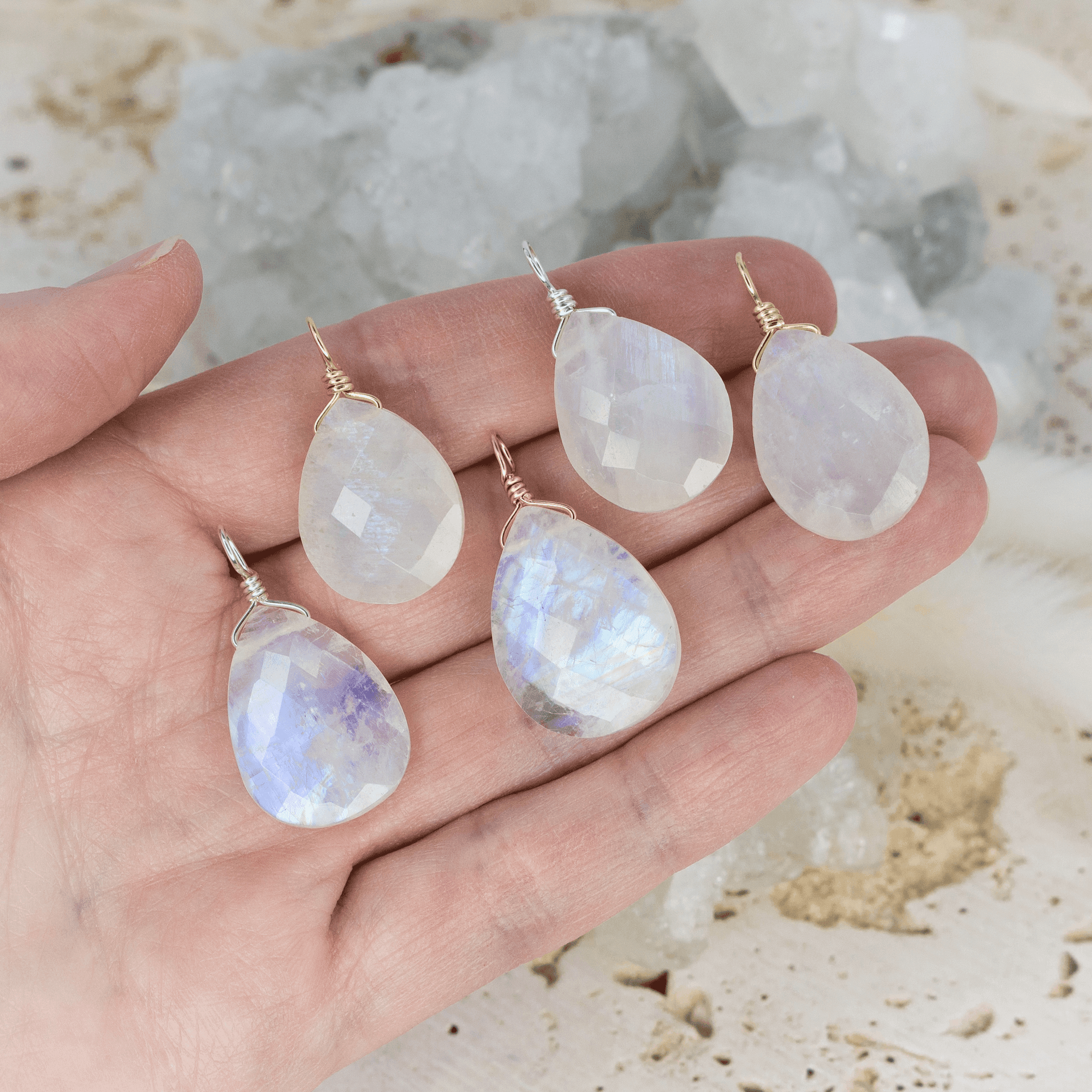 Large Rainbow Moonstone Faceted Pear Crystal Pendant - Large Rainbow Moonstone Faceted Pear Crystal Pendant - 14k Gold Fill - Luna Tide Handmade Crystal Jewellery
