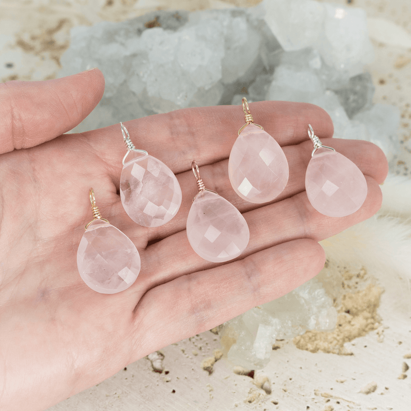 Large Rose Quartz Faceted Pear Crystal Pendant - Large Rose Quartz Faceted Pear Crystal Pendant - 14k Gold Fill - Luna Tide Handmade Crystal Jewellery