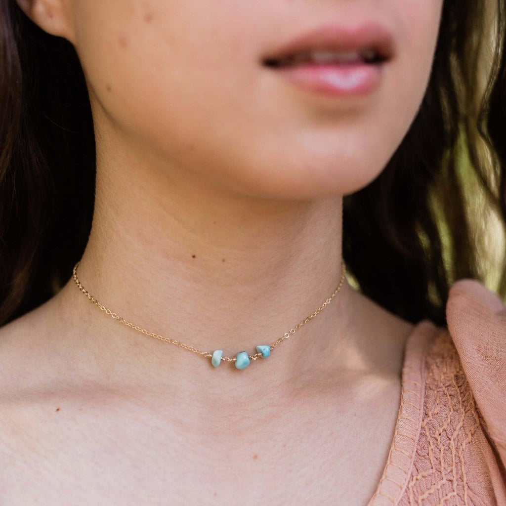 Larimar Beaded Chain Choker Necklace - Larimar Beaded Chain Choker Necklace - Sterling Silver - Luna Tide Handmade Crystal Jewellery