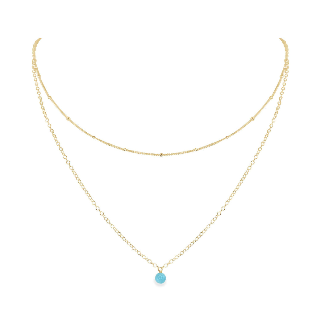Larimar Gemstone Chain Layered Choker Necklace - Larimar Gemstone Chain Layered Choker Necklace - 14k Gold Fill - Luna Tide Handmade Crystal Jewellery