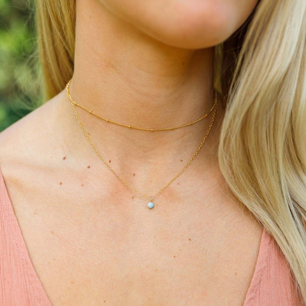 Larimar Gemstone Chain Layered Choker Necklace - Larimar Gemstone Chain Layered Choker Necklace - Sterling Silver - Luna Tide Handmade Crystal Jewellery