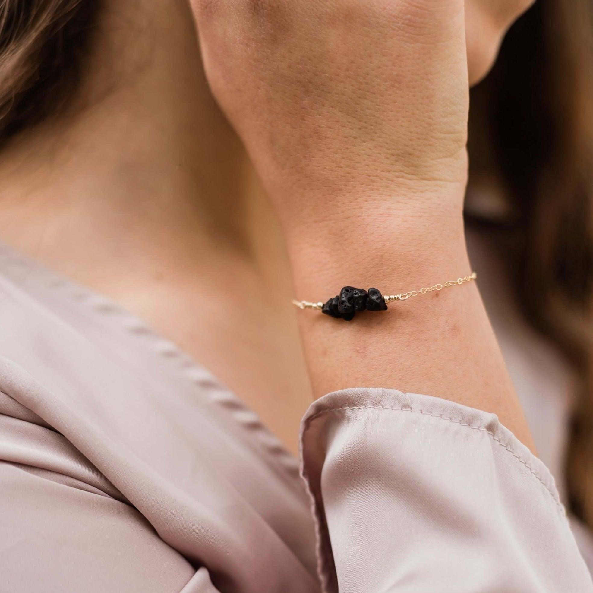 Lava Chip Bead Bar Bracelet - Lava Chip Bead Bar Bracelet - Sterling Silver - Luna Tide Handmade Crystal Jewellery