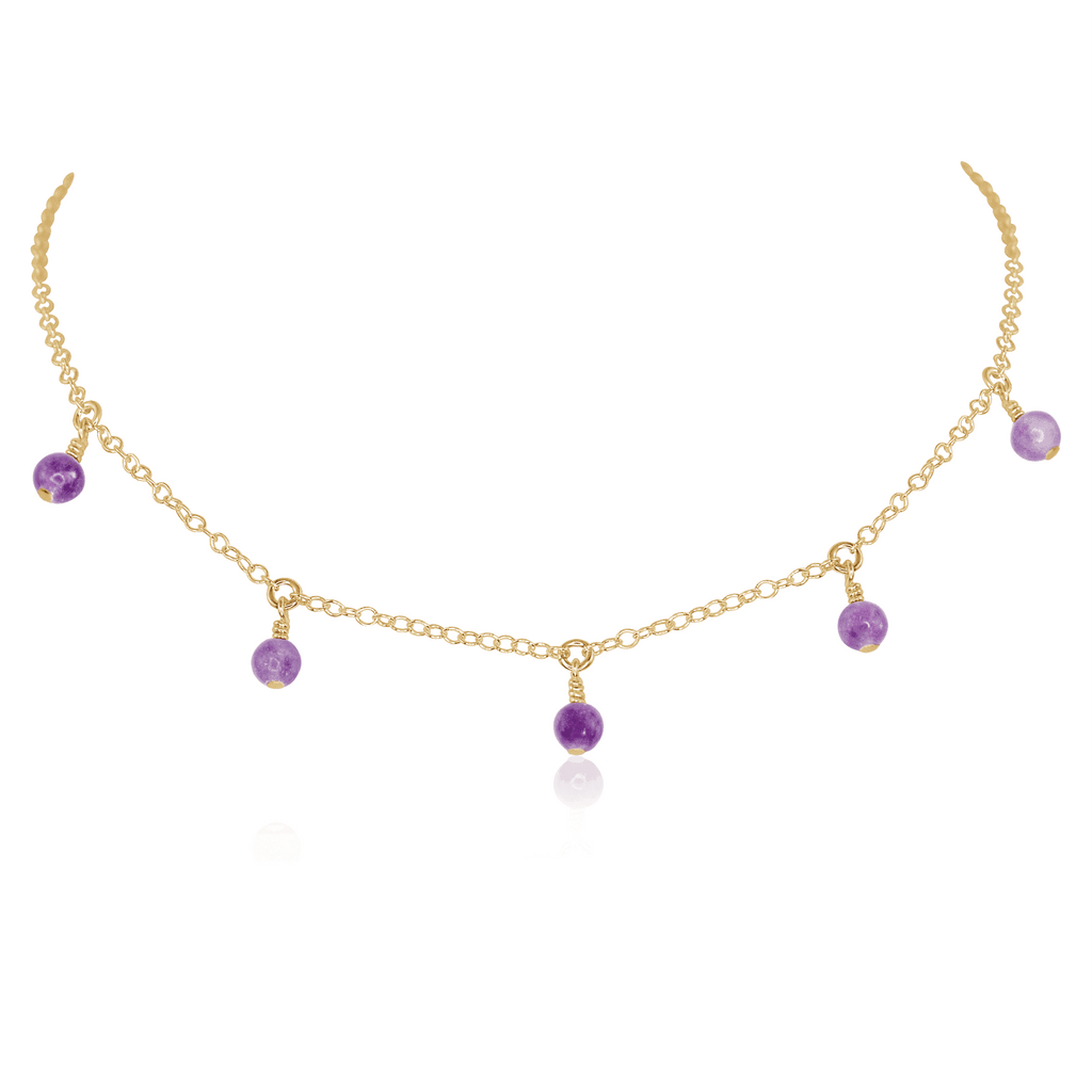 Lepidolite Bead Drop Choker - Lepidolite Bead Drop Choker - 14k Gold Fill - Luna Tide Handmade Crystal Jewellery