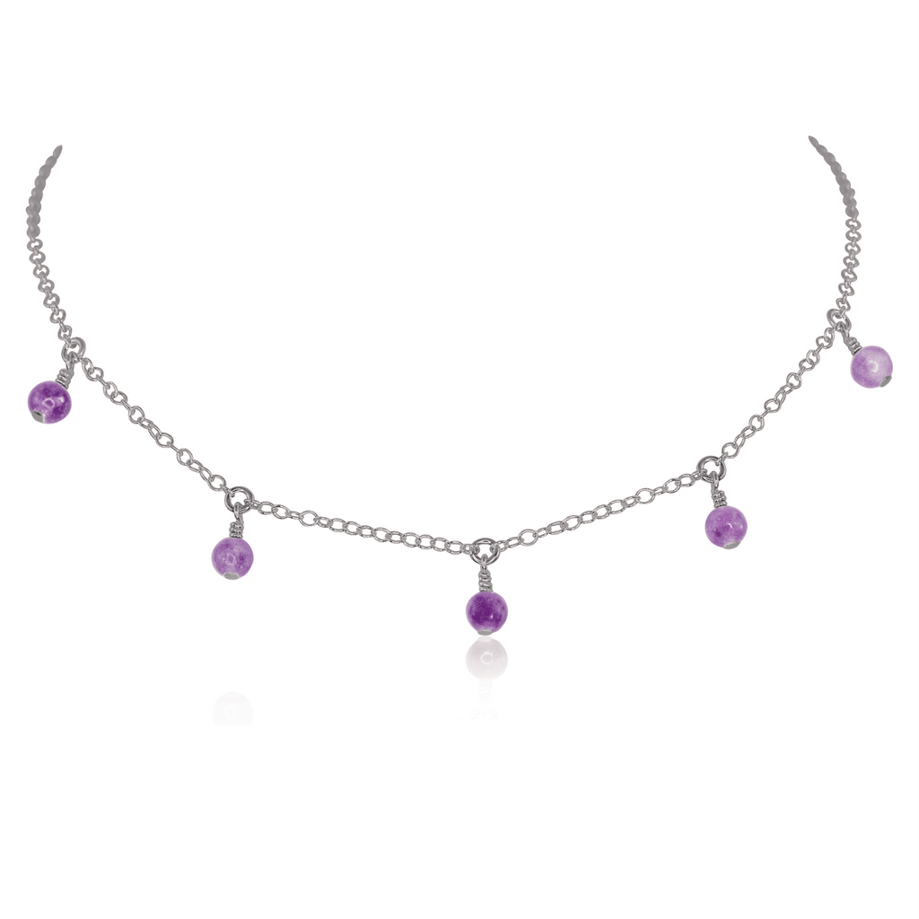 Lepidolite Bead Drop Choker - Lepidolite Bead Drop Choker - Stainless Steel - Luna Tide Handmade Crystal Jewellery