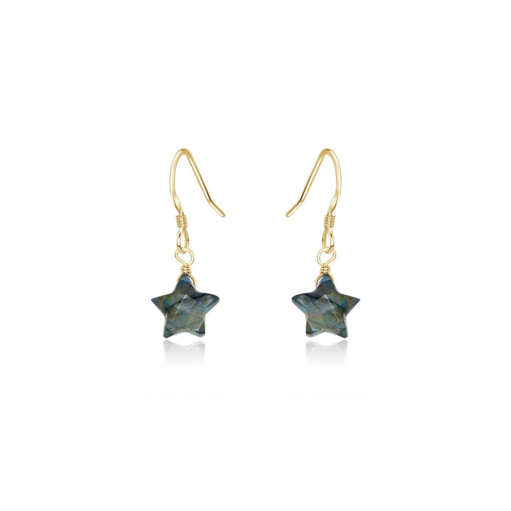 Little Labradorite Star Dangle Drop Earrings - Little Labradorite Star Dangle Drop Earrings - 14k Gold Fill - Luna Tide Handmade Crystal Jewellery