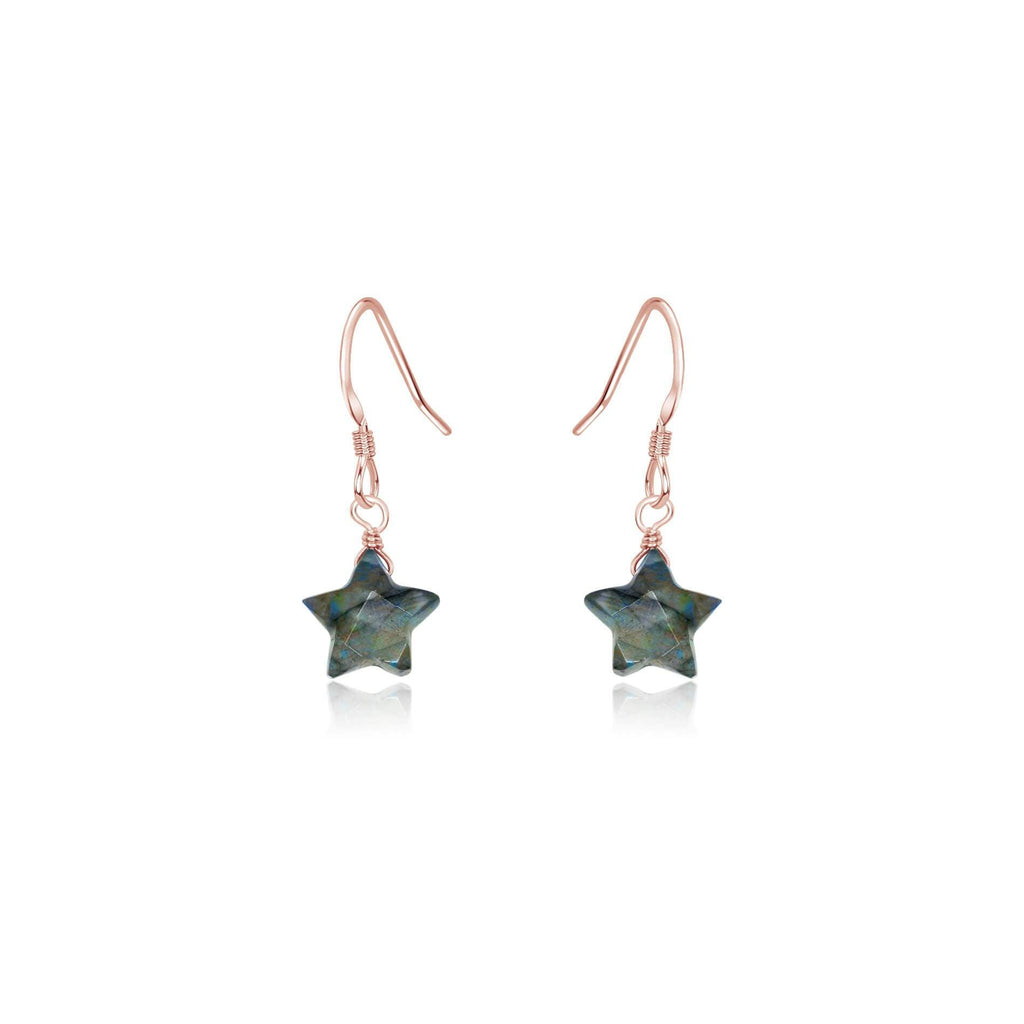 Little Labradorite Star Dangle Drop Earrings - Little Labradorite Star Dangle Drop Earrings - 14k Rose Gold Fill - Luna Tide Handmade Crystal Jewellery