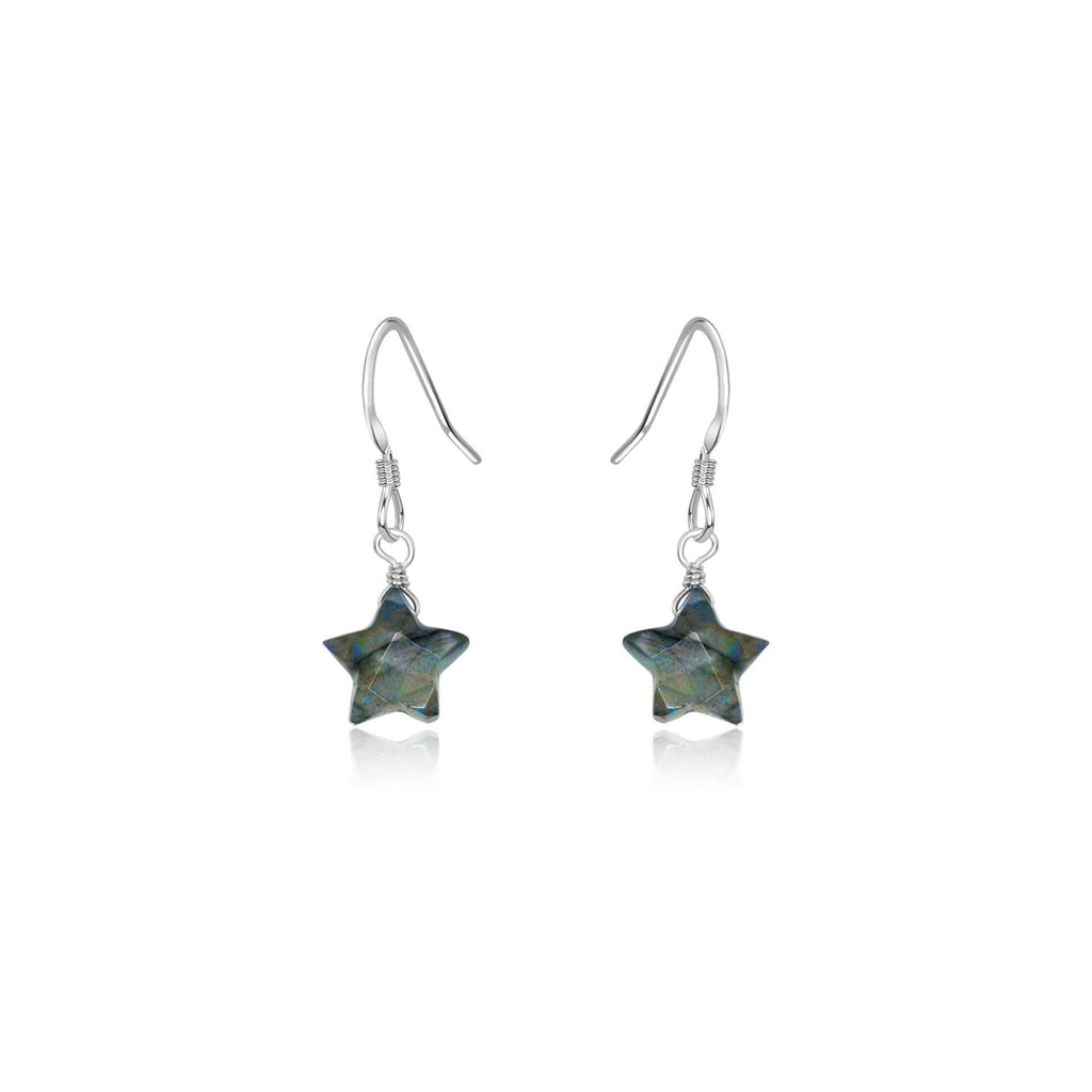 Little Labradorite Star Dangle Drop Earrings - Little Labradorite Star Dangle Drop Earrings - Sterling Silver - Luna Tide Handmade Crystal Jewellery