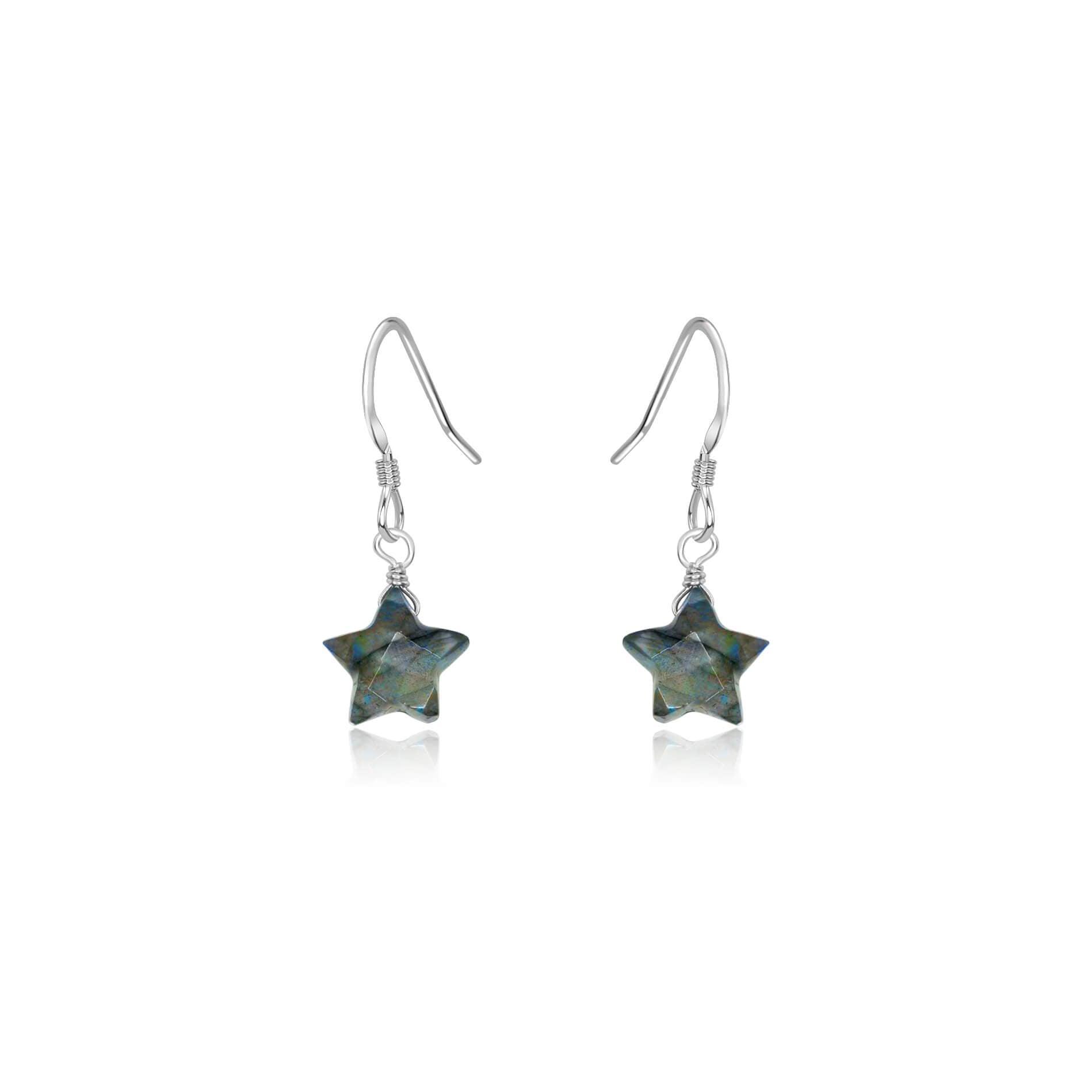 Little Labradorite Star Dangle Drop Earrings - Little Labradorite Star Dangle Drop Earrings - Sterling Silver - Luna Tide Handmade Crystal Jewellery