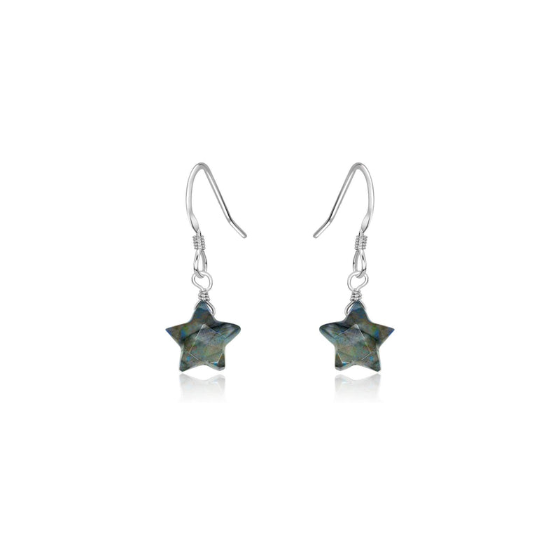 Little Labradorite Star Dangle Drop Earrings - Little Labradorite Star Dangle Drop Earrings - Sterling Silver - Luna Tide Handmade Crystal Jewellery