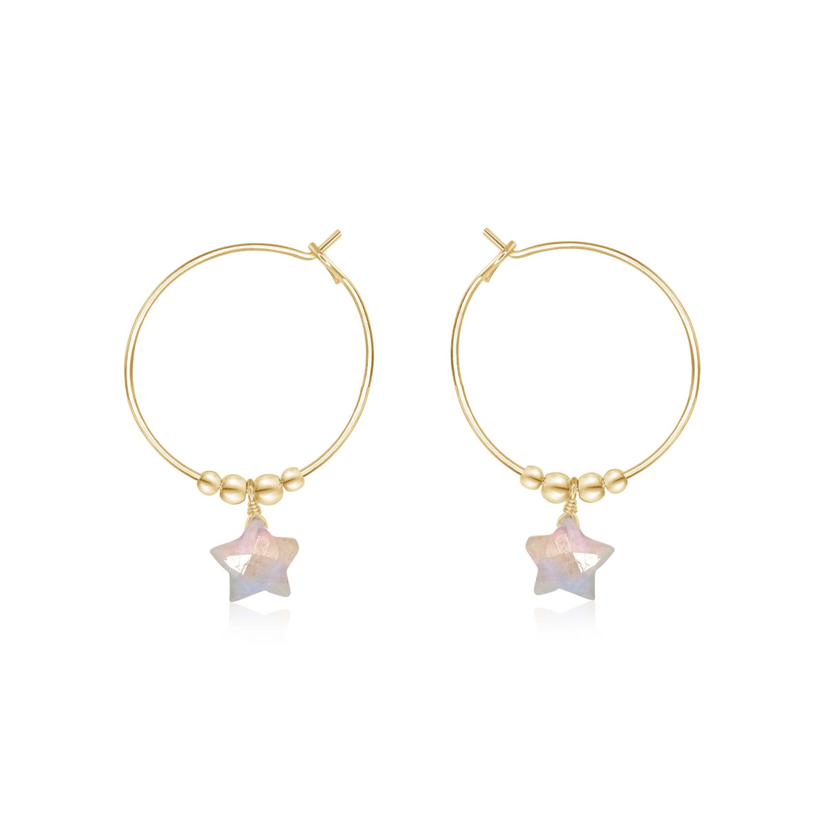 Little Rainbow Moonstone Star Hoop Earrings - Little Rainbow Moonstone Star Hoop Earrings - 14k Gold Fill - Luna Tide Handmade Crystal Jewellery