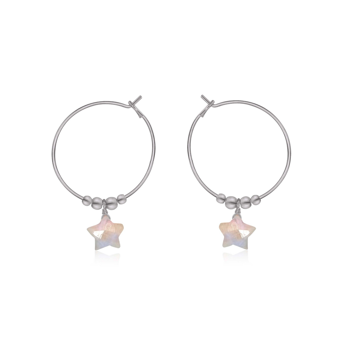 Little Rainbow Moonstone Star Hoop Earrings - Little Rainbow Moonstone Star Hoop Earrings - Stainless Steel - Luna Tide Handmade Crystal Jewellery