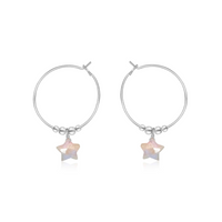 Little Rainbow Moonstone Star Hoop Earrings - Little Rainbow Moonstone Star Hoop Earrings - Sterling Silver - Luna Tide Handmade Crystal Jewellery