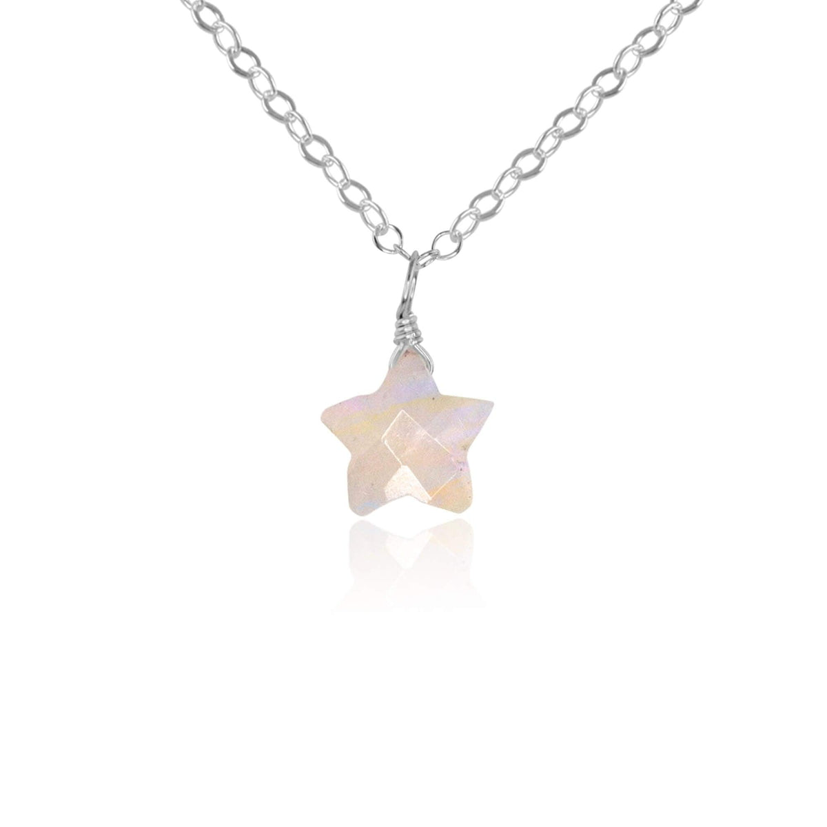 Little Rainbow Moonstone Star Pendant Necklace - Little Rainbow Moonstone Star Pendant Necklace - Sterling Silver / Cable - Luna Tide Handmade Crystal Jewellery