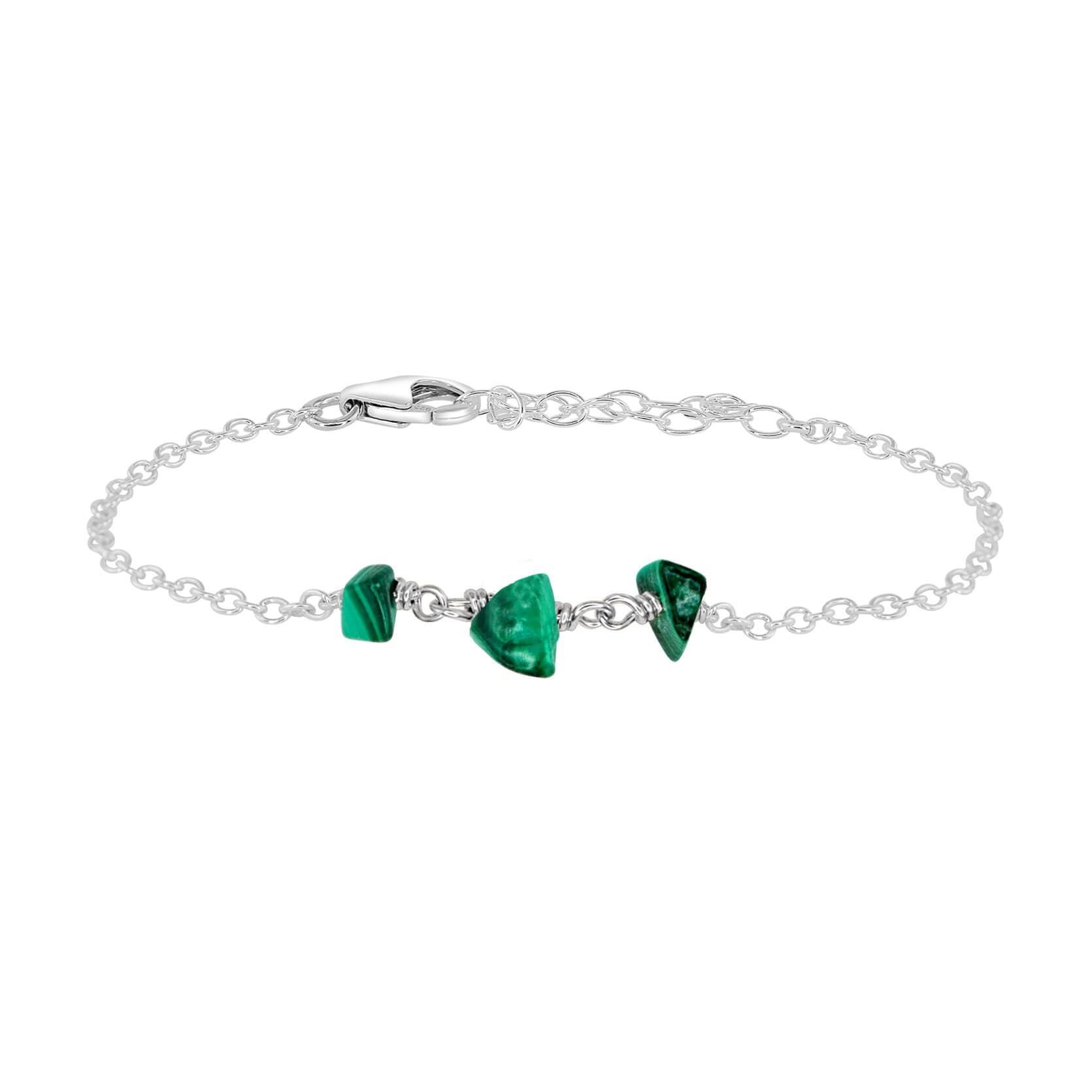 Malachite Beaded Chain Bracelet - Malachite Beaded Chain Bracelet - Sterling Silver - Luna Tide Handmade Crystal Jewellery