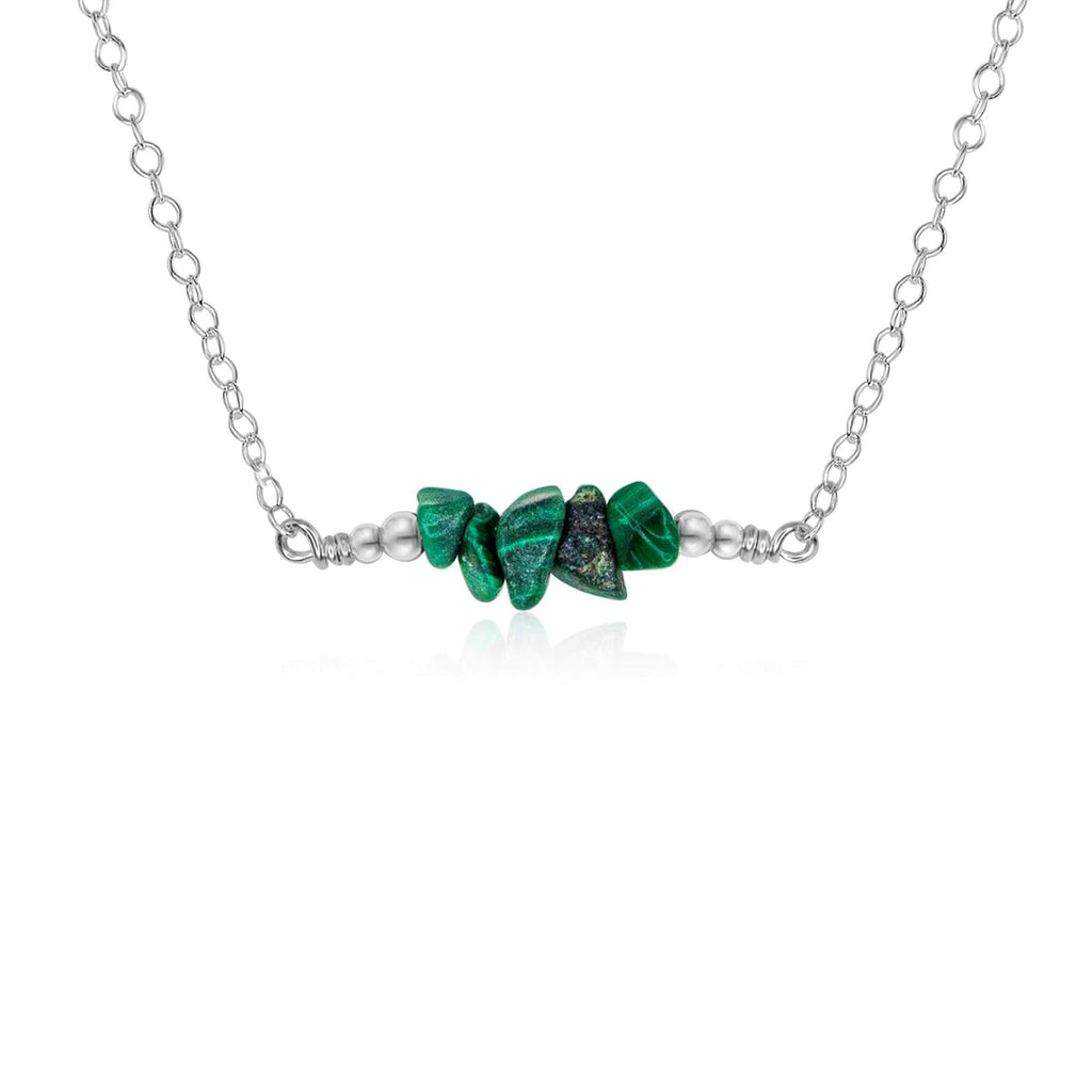 Malachite Chip Bead Bar Necklace - Malachite Chip Bead Bar Necklace - Sterling Silver - Luna Tide Handmade Crystal Jewellery