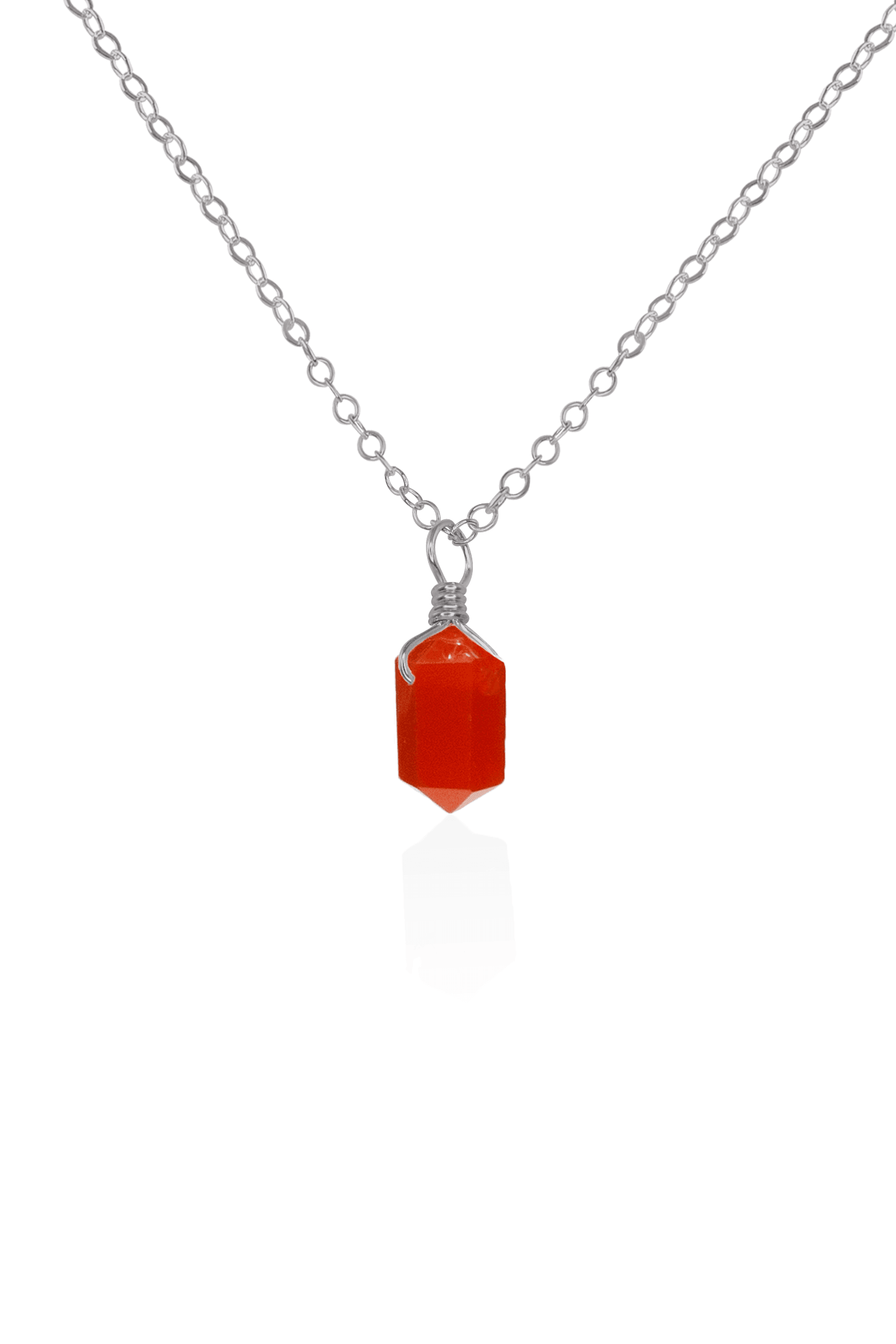 Mini Double Terminated Carnelian Crystal Point Pendant Necklace - Mini Double Terminated Carnelian Crystal Point Pendant Necklace - Stainless Steel / Cable - Luna Tide Handmade Crystal Jewellery