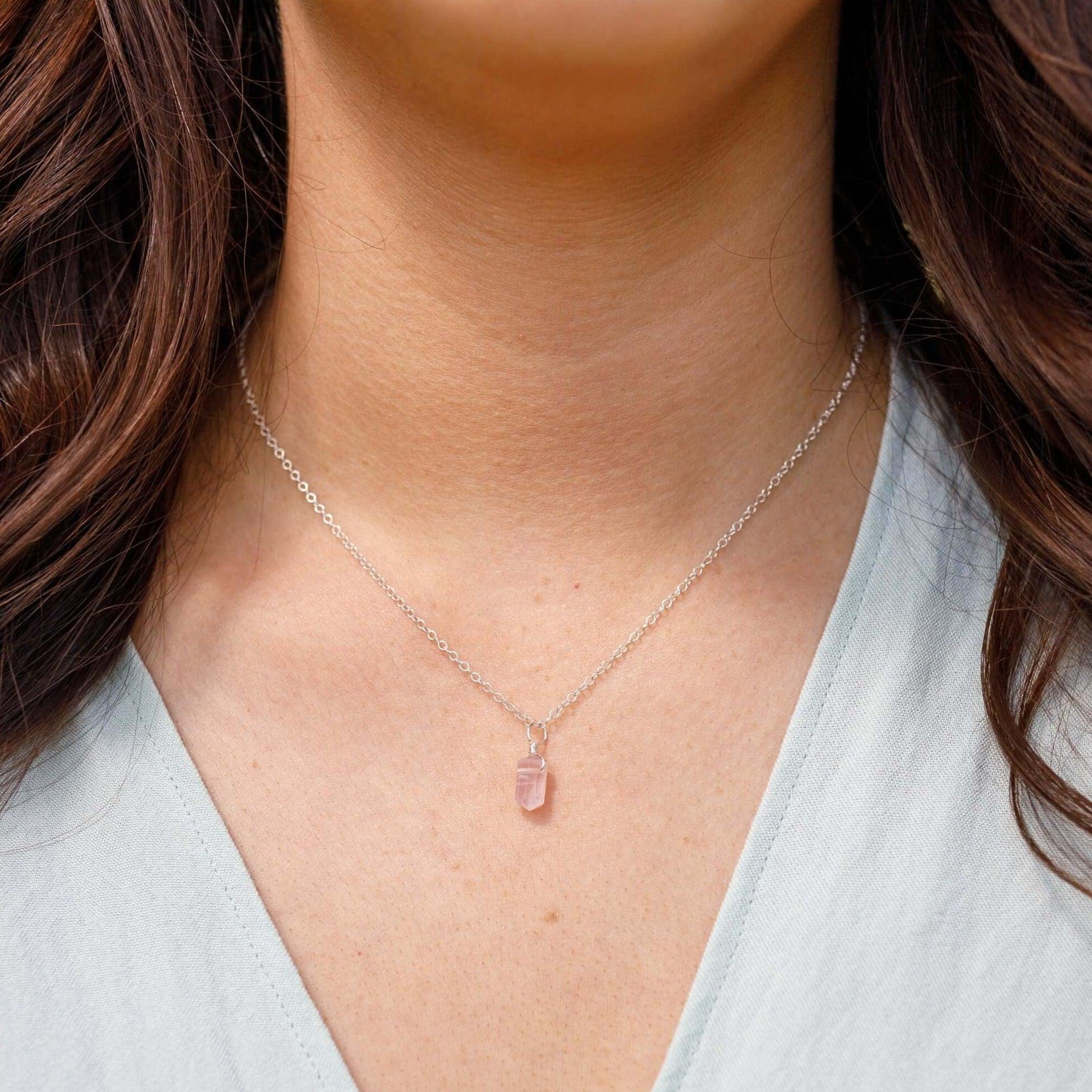 Mini Double Terminated Rose Quartz Crystal Point Pendant Necklace - Mini Double Terminated Rose Quartz Crystal Point Pendant Necklace - 14k Gold Fill / Satellite - Luna Tide Handmade Crystal Jewellery
